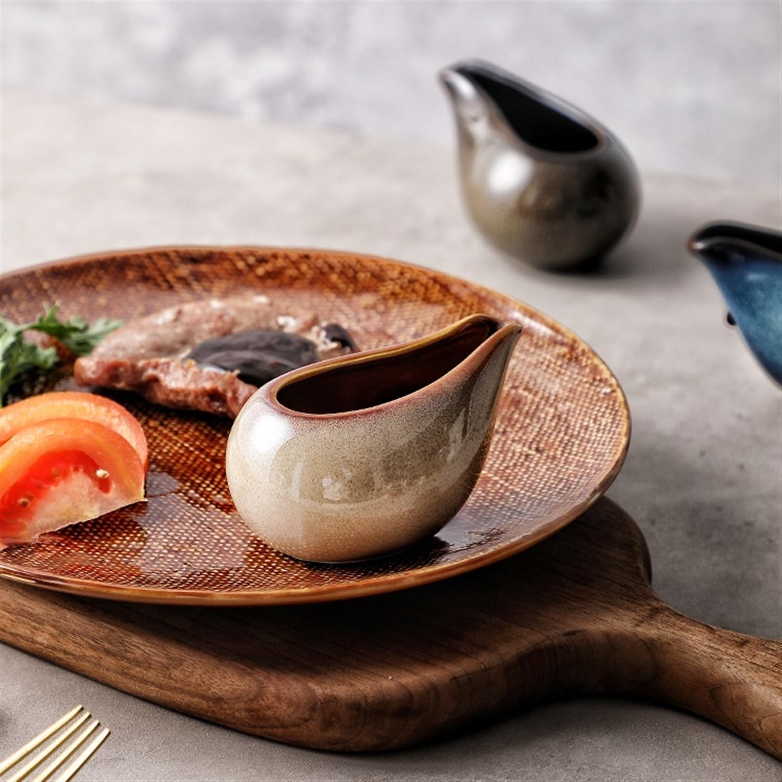 Saucièren mini miski na sosy, 3,4 uncji, ceramiczne, szklane, do mleka, dzbanek, kreatywna kawa, małe mleko, do gospodarstwa domowego, małe sosjerki do mleka, sosów (niebieskie)