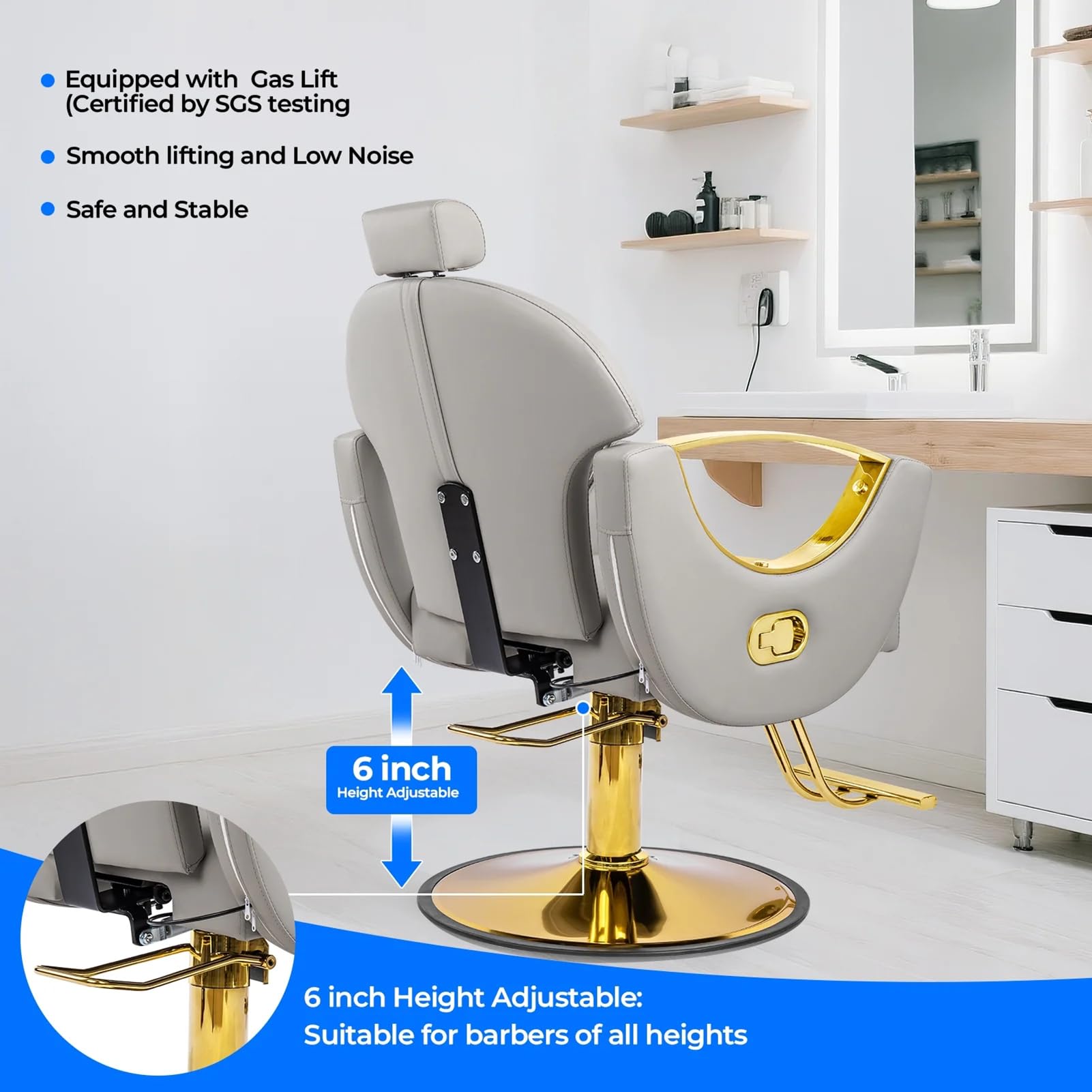 Verstellbarer Friseurstuhl Hochleistungs-Friseurstuhl mit hydraulisch Verstellbarer Höhe und 360-Grad-Drehfuß für Friseur, Barbershop, Home Spa und Shampoo