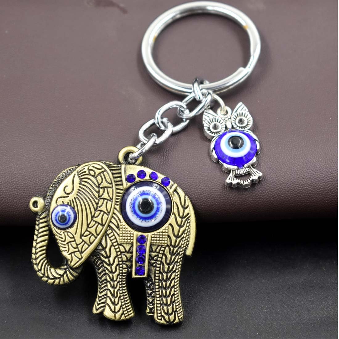 Evil Eye Nazar Battu Elephant Lucky Owl symbol Charm keychain for Men and Women-image-27