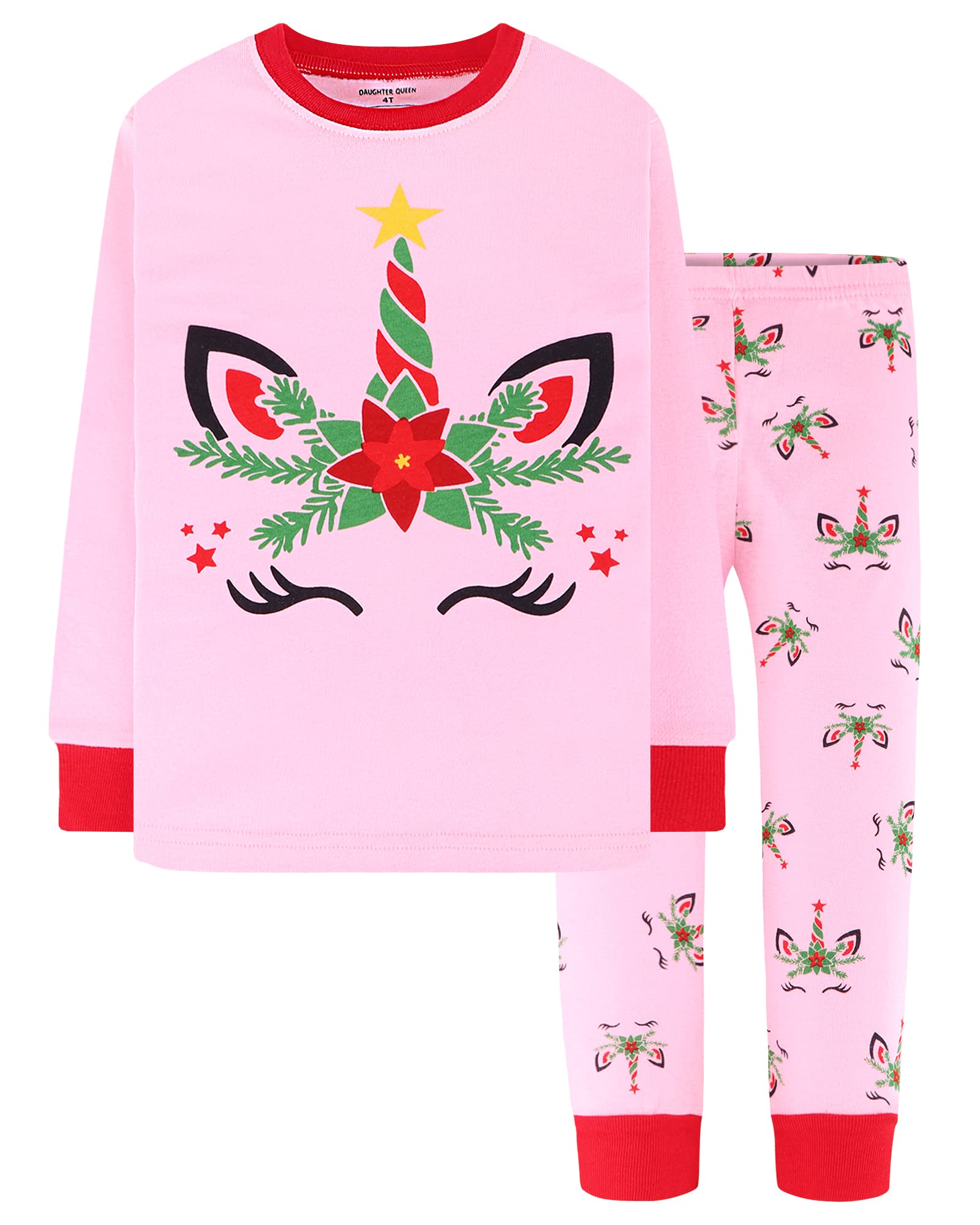 DAUGHTER QUEEN Girls 4 Pieces Cotton Pajamas Size 18 Months-12 Years