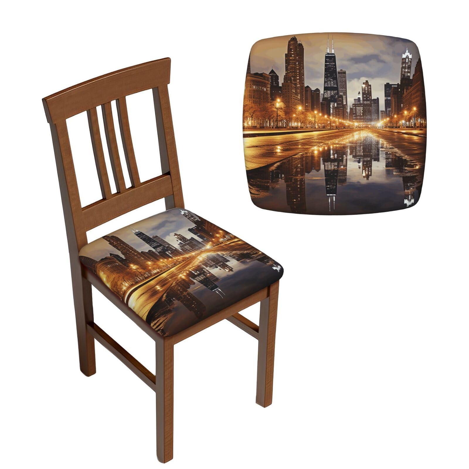 FodPand 4PCS Dining Chair Covers for Dining Room Chicago Chair Seat Cover Stretch Parsons Chair Slipcover Removable Washable Seat Cushion Slipcovers Cover for Kitchen Office
