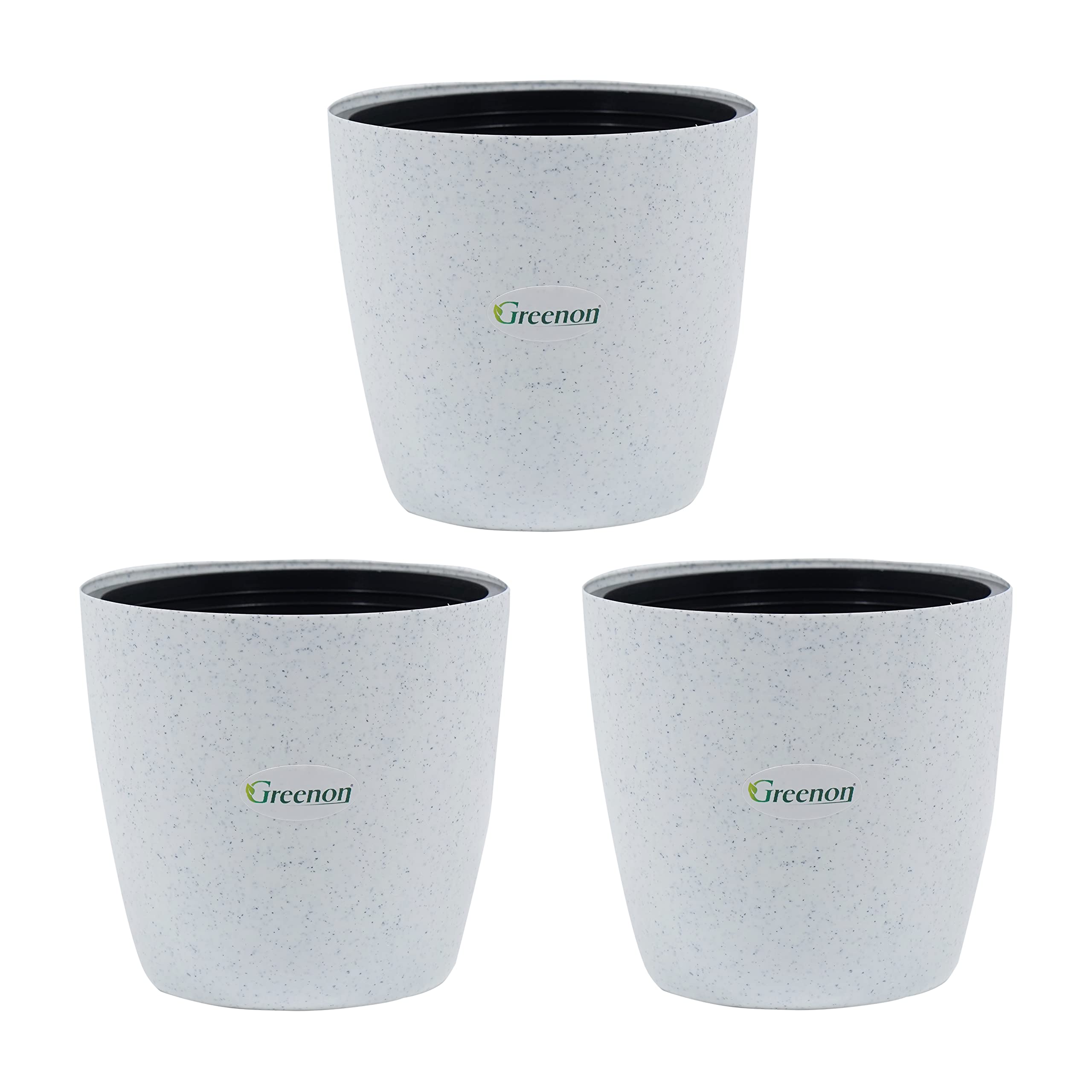 GREENON® Plant Pot 6 Inch Pack of 3 (6 Pots)| Self Watering Small Indoor Pot | DOTT White Outer Black Inner Flower Pot | UnFadable | Suitable for Tabletop, Window Mount Plants | Low Maintenance Gamla (B09XFL9Y97) Amazon Price History, Amazon Price Tracker