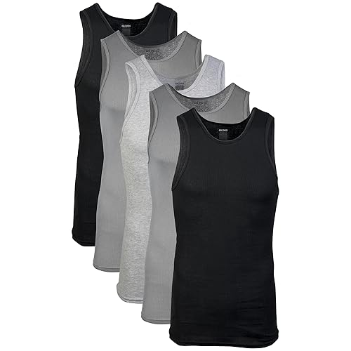 Gildan Men's A-Shirt Tanks, Multipack, Style G1104 - 5 - Black/Sport Grey/Charcoal (5-pack) - Small