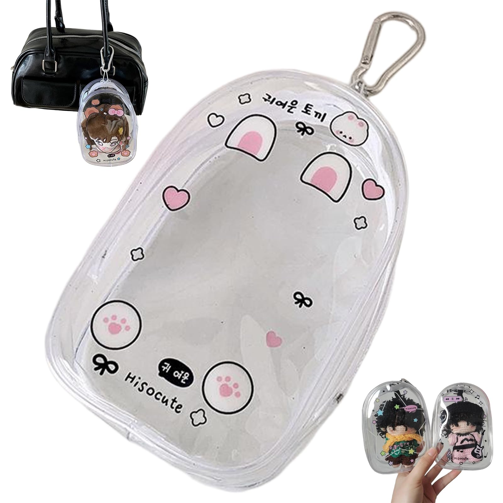 JUJUJUGO Pain Bag, Plush Pouch, Transparent, Doll Storage, 360° Visible, Storage, Pushing Bag, Going Out, With Key Chain, Zipper, Waterproof, Dustproof, Cute Rabbit : Toys & Games