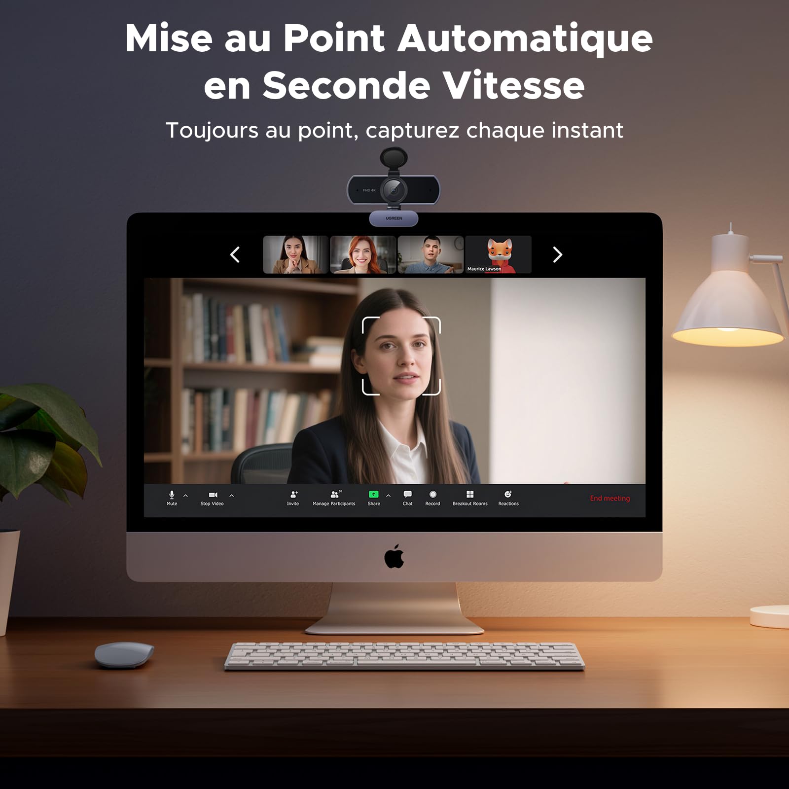 UGREEN FineCam Lite 4K Webcam 30FPS Caméra USB A C PC Autofocus Deux Micro Antibruit Correction Lumière 360 Degrés Rotation Plug Play Windows MacOS Linux Streaming Youtube Skype Appel Zoom