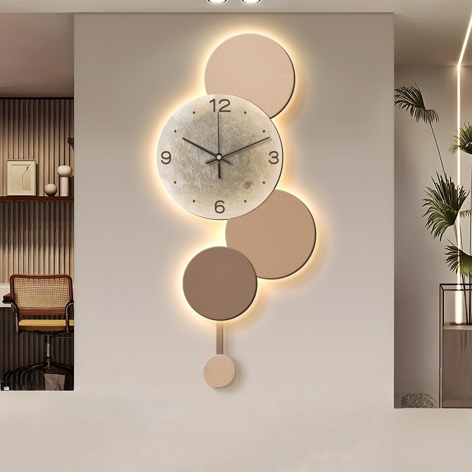 Orologio LED parete 3D luce arte muro silenzioso decor sospeso design interno casa moderna paesaggio scultura soggiorno camera studio ingresso corridoio elegante(Pointer Clock B,35 * 78cm)