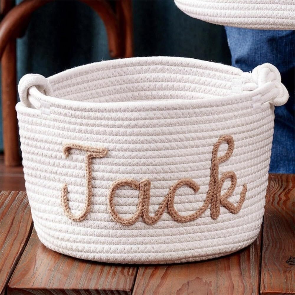 Panier Personnalisé Fait Main, Panier Cadeau Personnalisé For Baby Shower, Organiseur De Couches For Bébé Avec Nom Personnalisé For Fille Et Garçon(L:28X16CM)