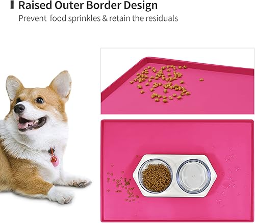 Miniatura 106 de Tapete de comida para perros, bandeja de comida impermeable de silicona, mantel individual antideslizante para mascotas, borde elevado de 0.6