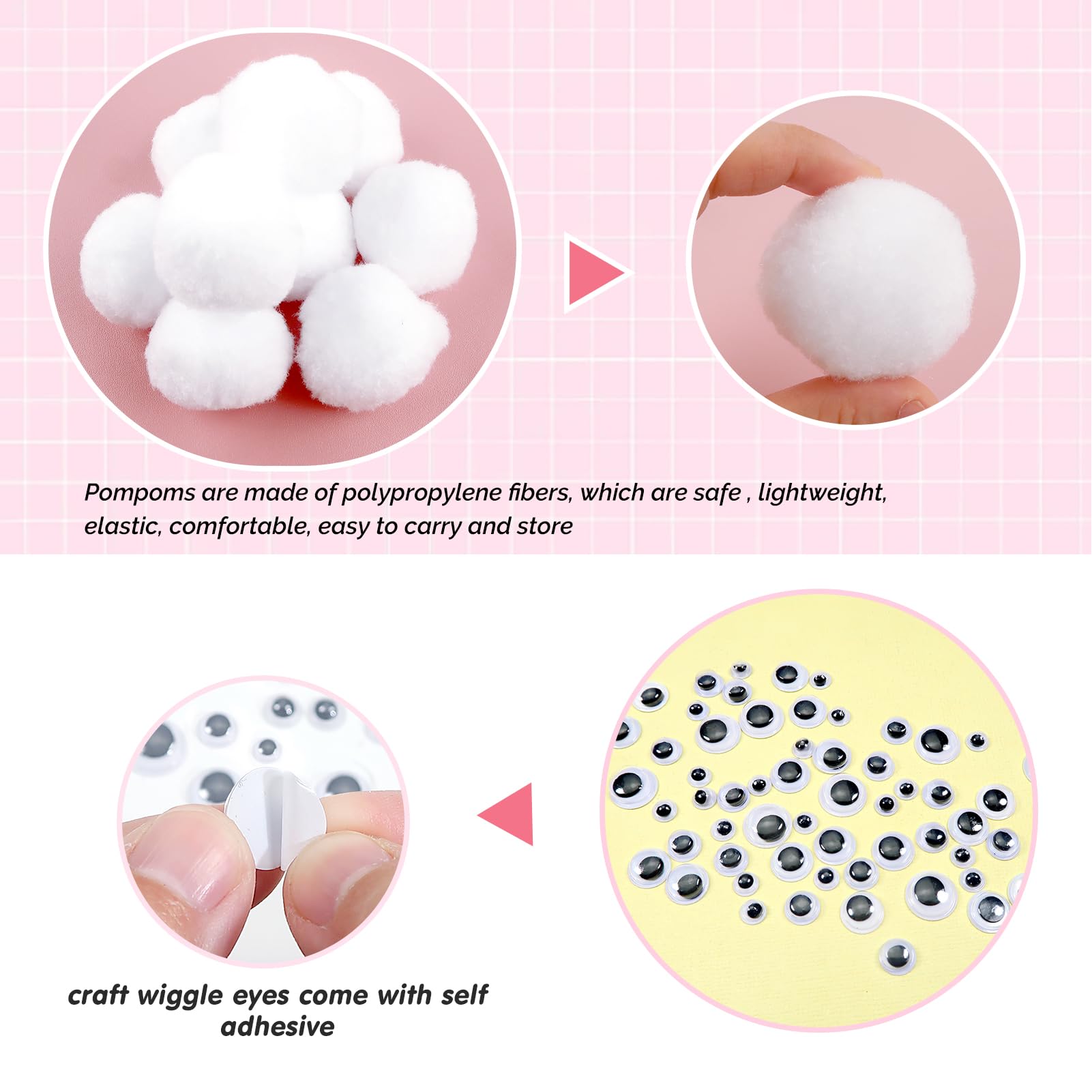 TOAOB 50pcs Pom Poms Ball 50mm Large Fluffy Pom Poms White Fuzzy Pompoms Balls with Wiggle Eyes for DIY Crafts Decorations - Image 3