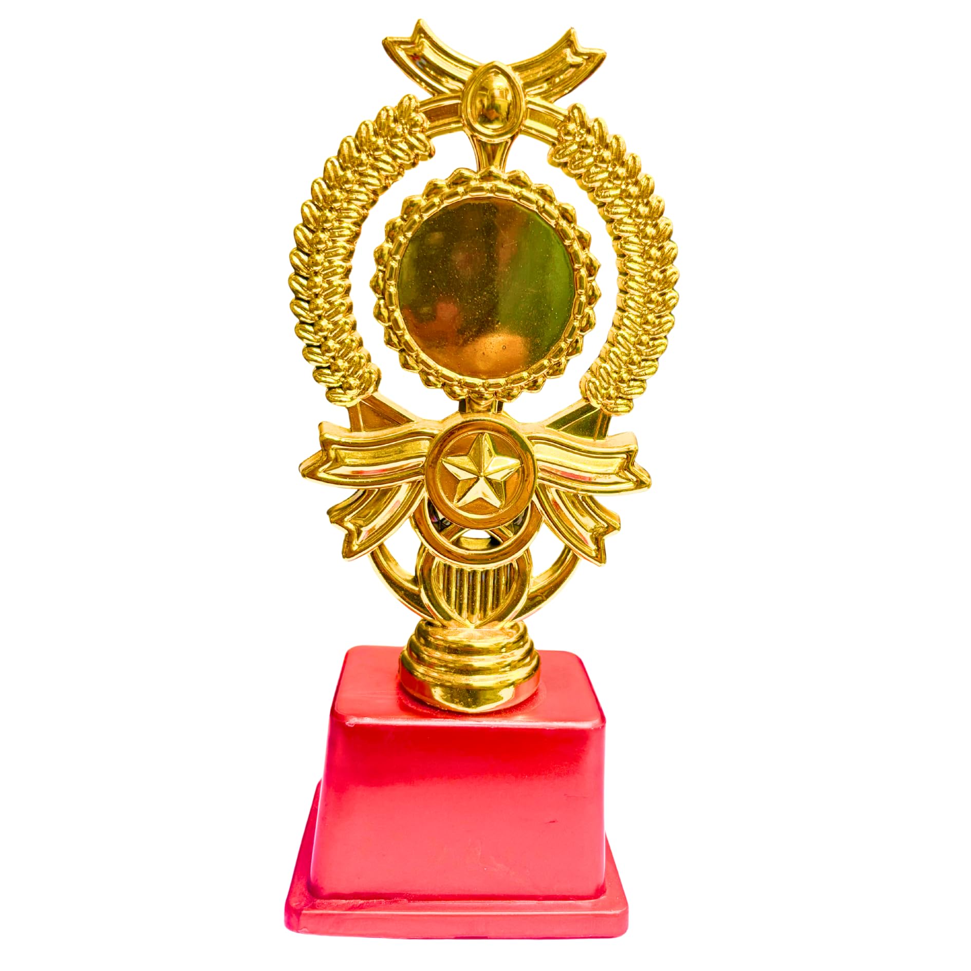 Gift Trophy with Decorative Ribbons, Red Base || Logo Printing, Writings & Customisation Available || Available in 3 Sizes (Set of 1, Small (7.5 inches))-picture-30