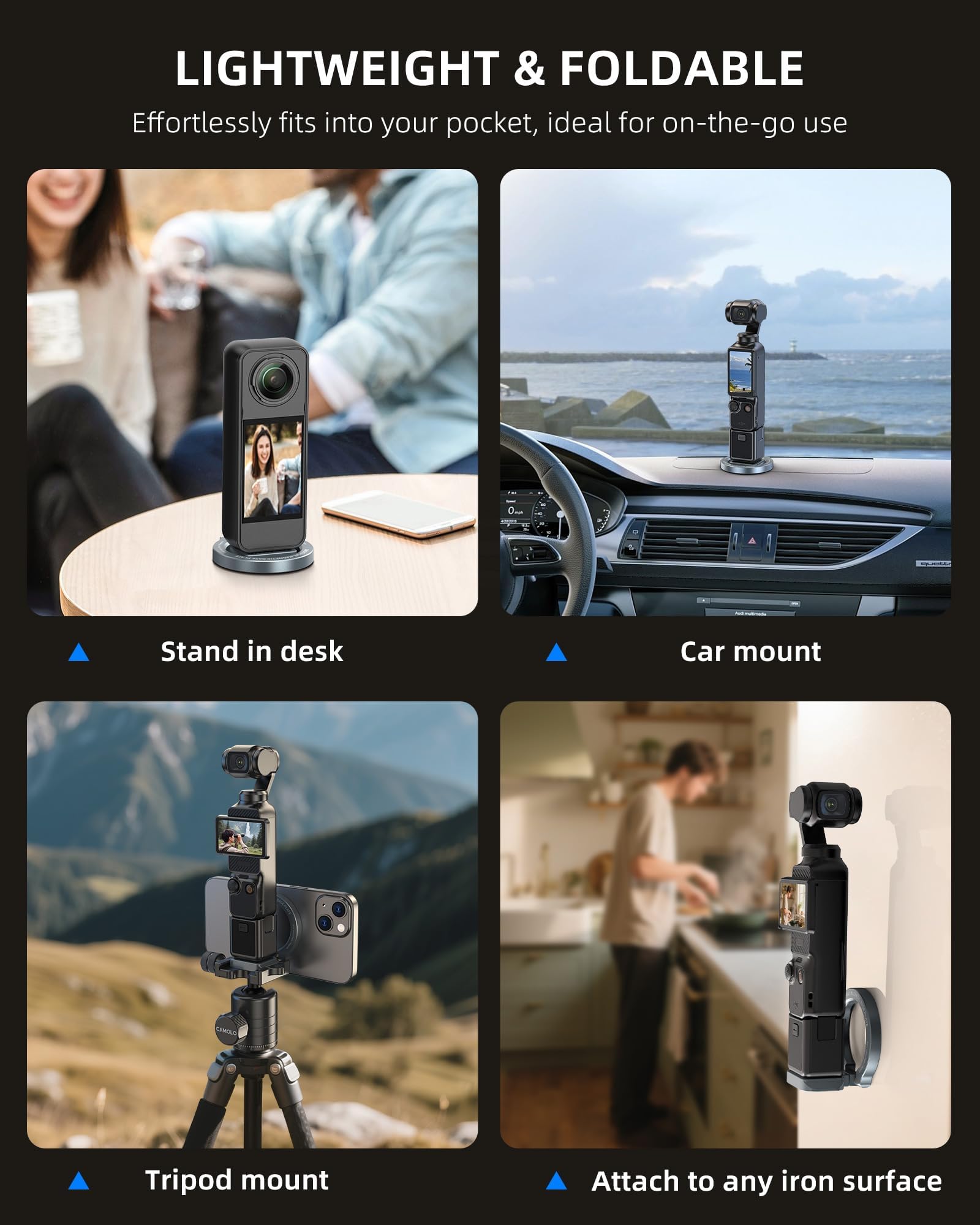 Soporte magnético compatible con DJI Osmo Pocket 3, adaptador MG-OP3 Pocket3, soporte magnético de expansión para teléfono con soporte de aleación de aluminio Arca-Swiss de 1/4 a 20