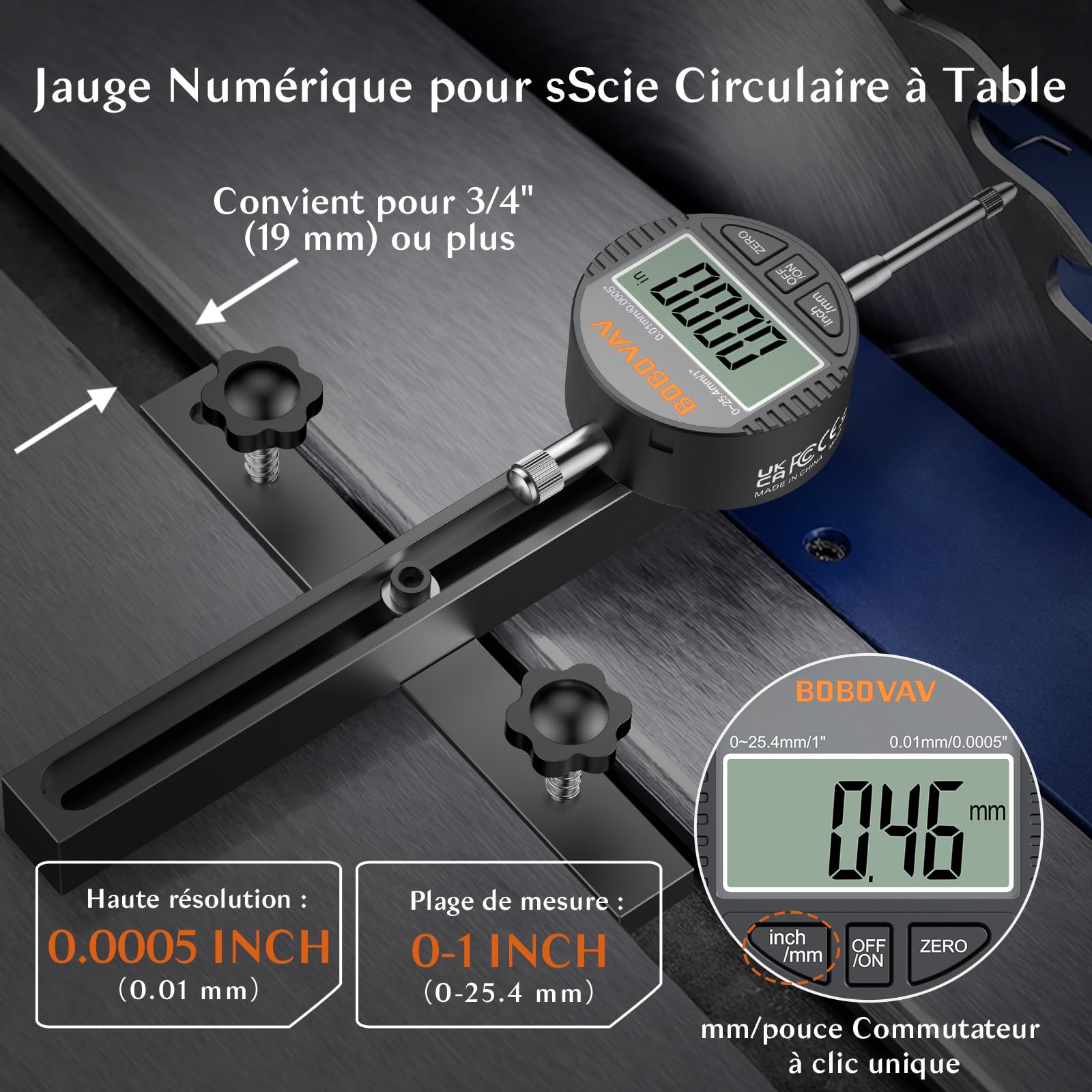 Comparateur Numérique Pour Scie De Table-Indicateur Digital De Précision-Réglage Scie À Table 0.0005" Glissière Passante Réglable Pour Laboratoire, Atelier, Imprimante 3D