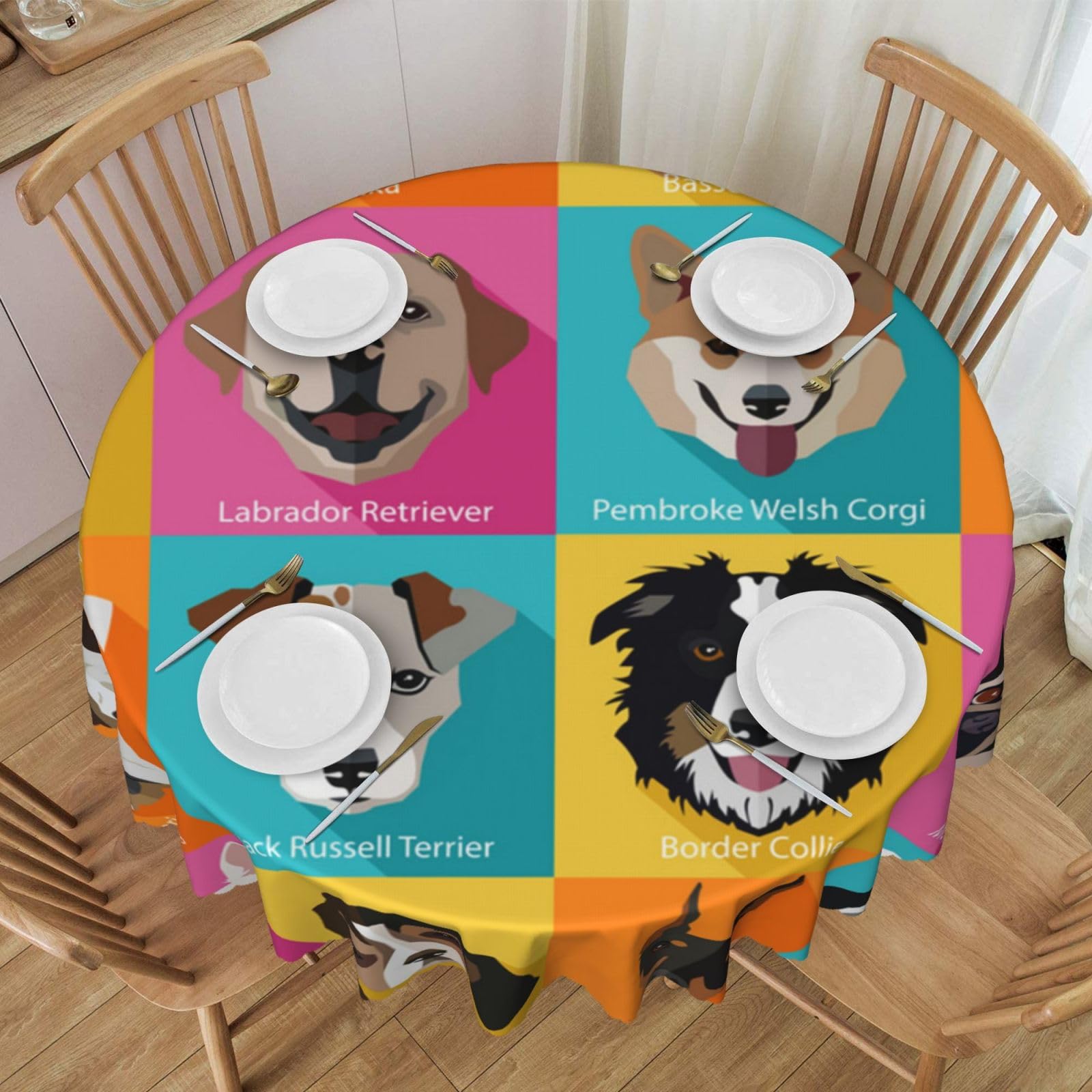 Nappe ronde carlins polyester lavable table cuisine anti-plis