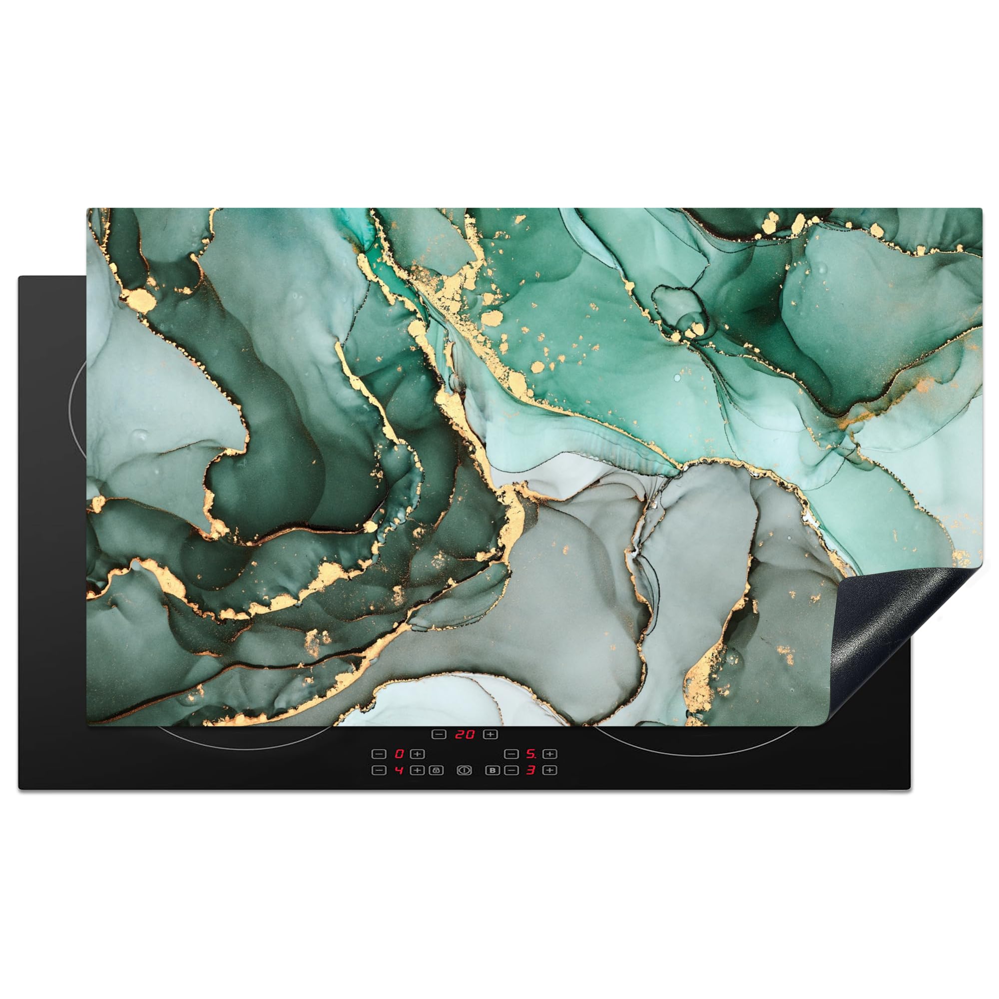 KitchenYeah© Induction Hob Protector Mat 20.3"x35.3" / 89.6x51.6 cm Stove Cap Top Cover Kitchen Cooker Covers for Electric Hobs Vinyl Gold - Marble - Green - Luxe - Marble Look - Grey — image 1