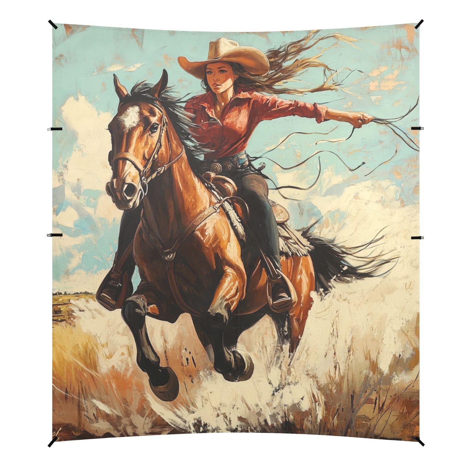 Western Cowgirl Beautiful Wild West Beach Tent UPF50 Waterproof Portable Sunshade with Sand Pockets for Camping Trips, Fishing, Backyard Fun or Picnics