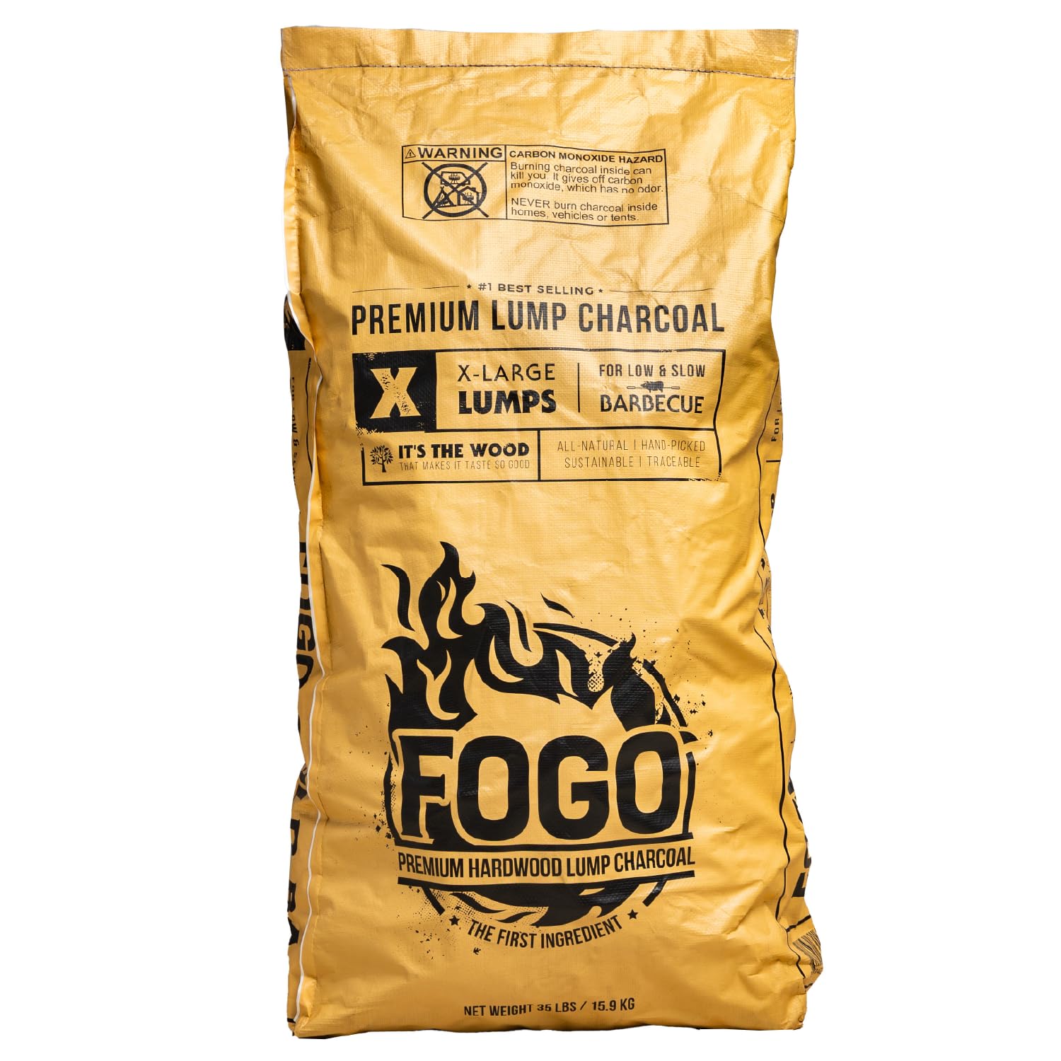 FOGO Super Premium Hardwood Lump Charcoal, Natural, Large Sized Lump Charcoal for Grilling and Smoking, Restaurant Quality, 35 Pound Bag