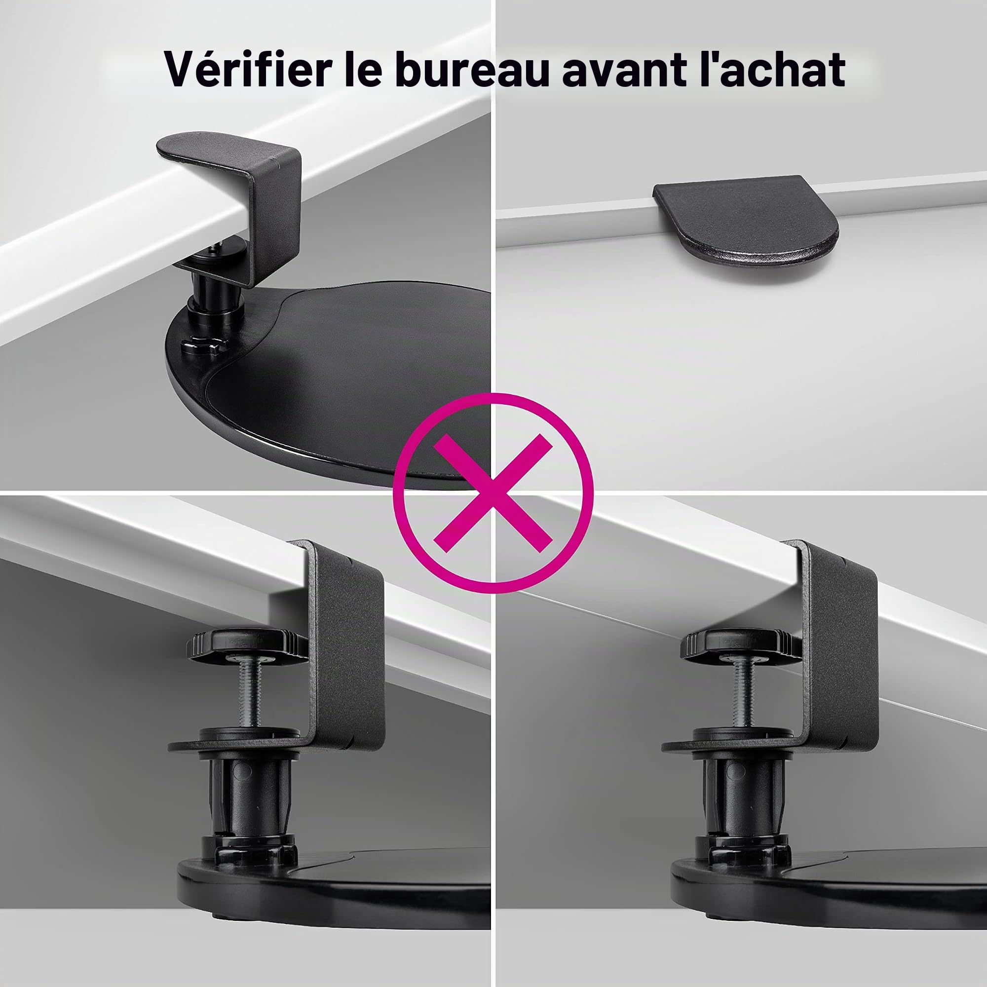 EHO Plateforme de Souris rotative à 360 degrés avec Pince, Support Ergonomique pour Plateau de Souris, Plateau escamotable, pour Bureau de 3,8 cm d’épaisseur, Rangement Domestique (Noir)