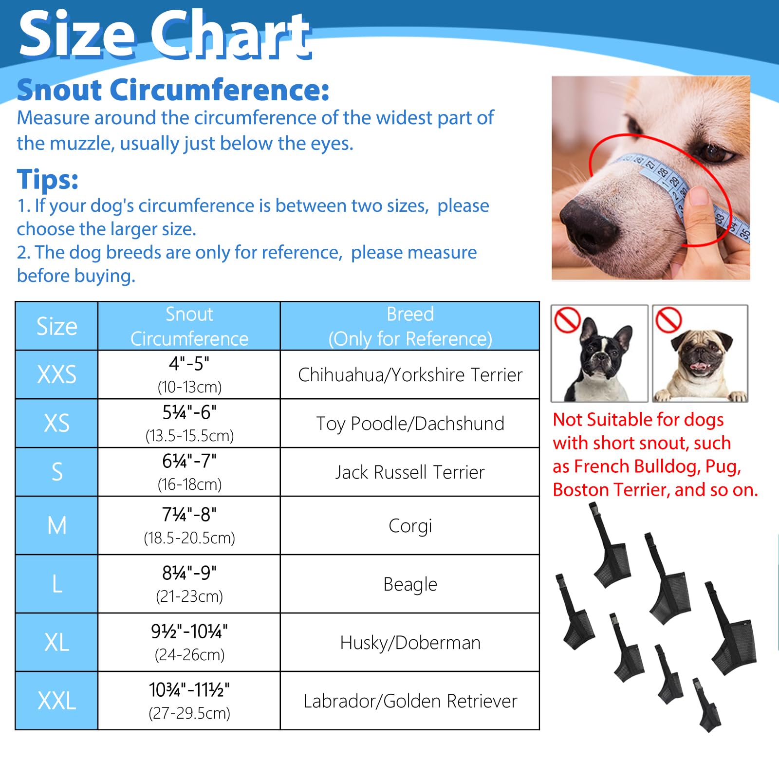 Lot de 7 muselières pour chiens de petite, moyenne et grande taille, muselière en maille pour chiens anti-morsure, mastication, aboiement, ensemble de muselière respirante avec sangle réglable pour le