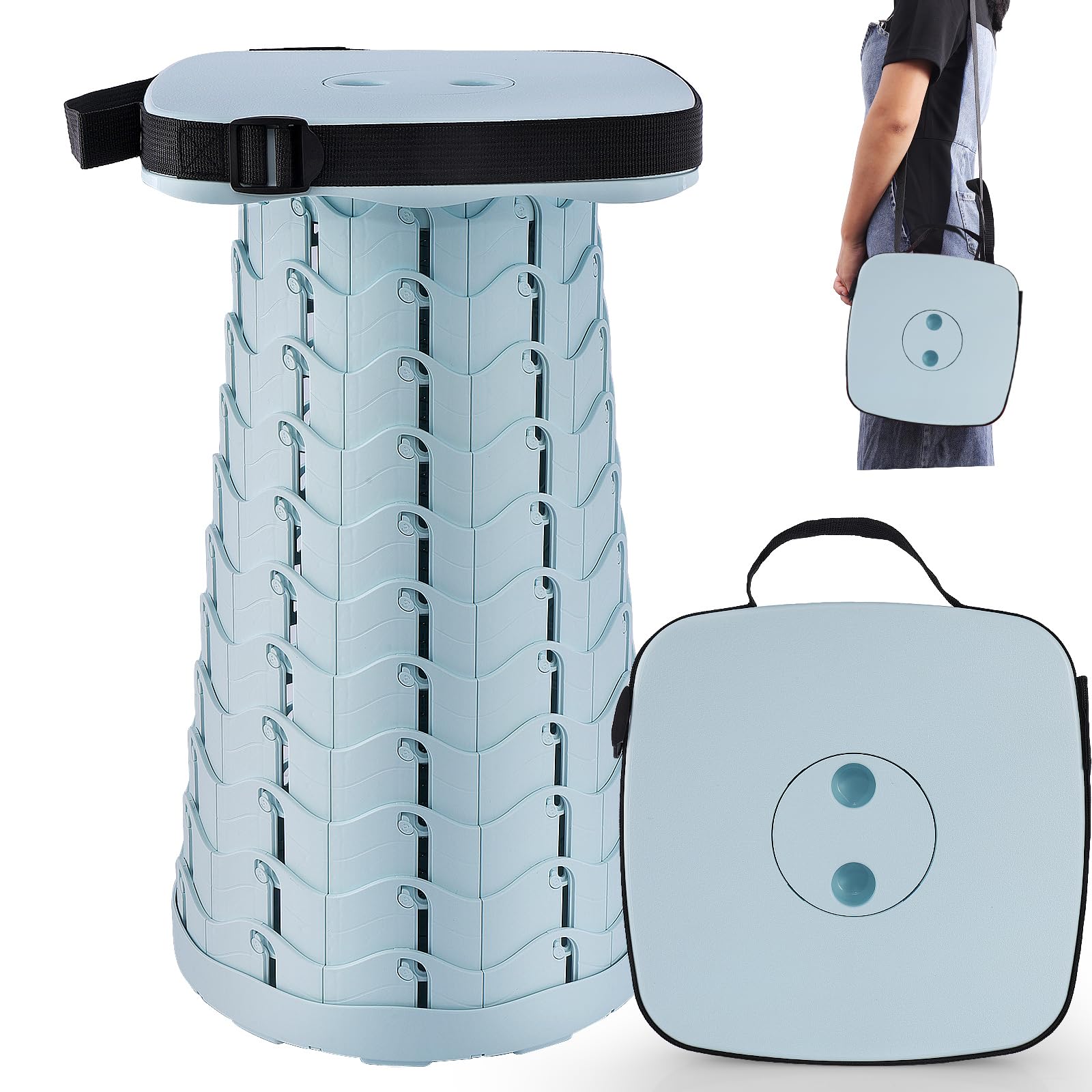 G GO HO 折りたたみ椅子 伸縮式 四角 コンパクト 持ち運びに便利 アウトドチェア キャンプ椅子 軽量 耐荷重220kg 10段階調節可能 1秒開閉可能 防水 キャンプ 釣り 体育会 花見用 (ミントグリーン)