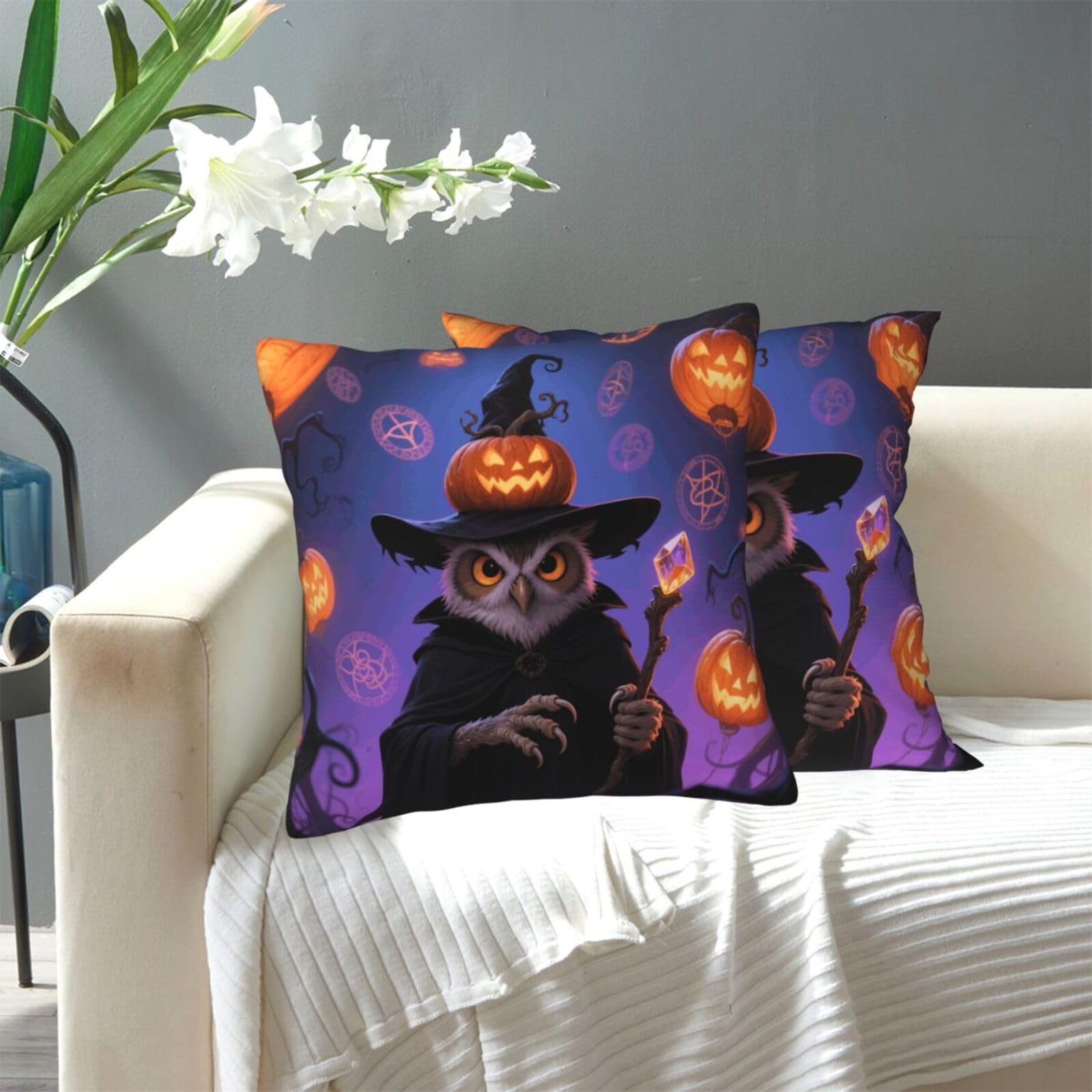FekiLoot Decorative Throw Pillow Covers Modern Farmhouse Pillowcase Double Sided Cozy Cushion Cover for Sofa Couch Bed 12"X12" Halloween Owl Pumpkin