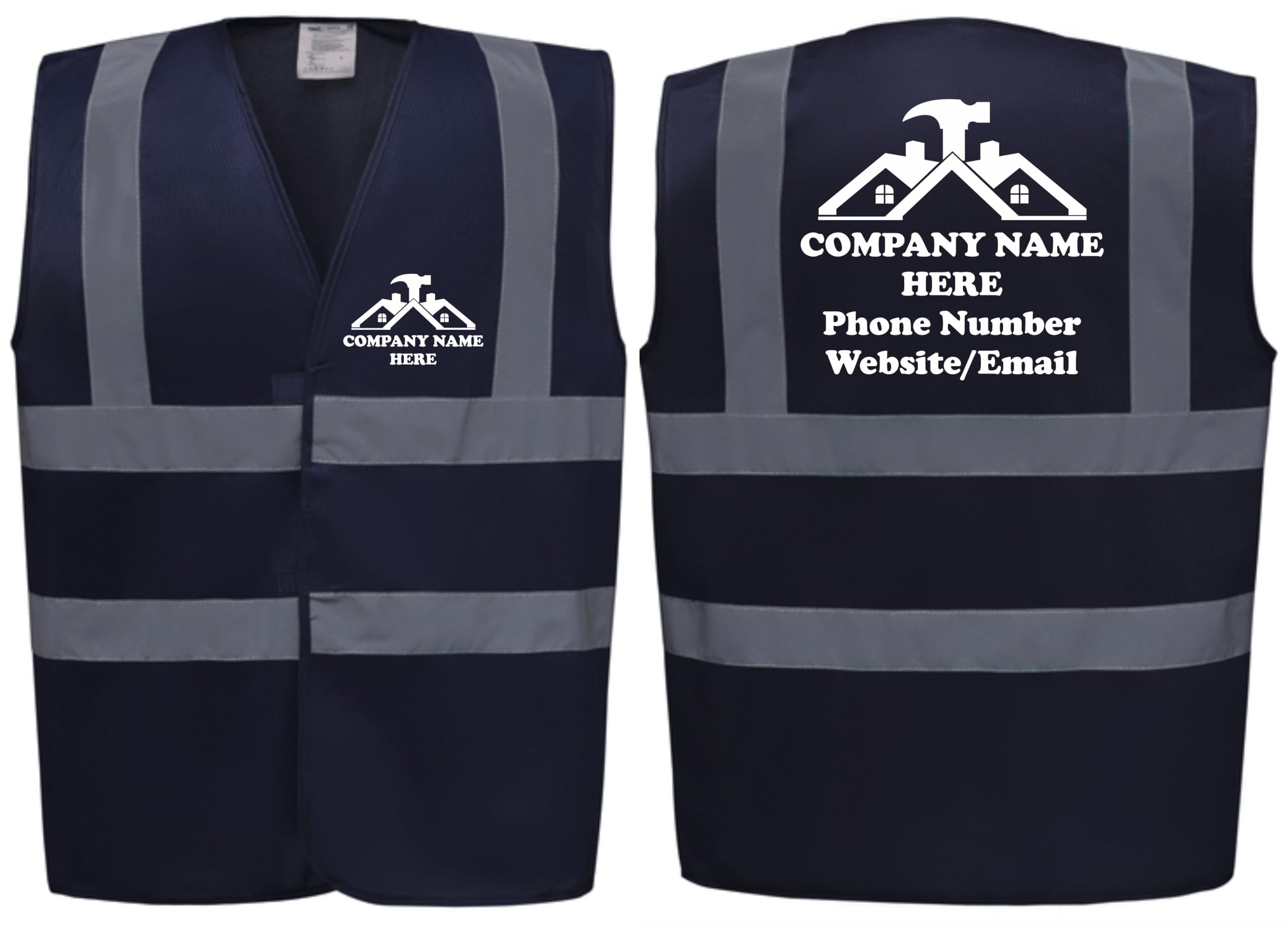 Custom Printed Personalised Hi Vis Vests – Add Your Roofing Company Details, Ideal for Roofers & Construction Workers by Brook Hi Vis (Navy, 2XL)