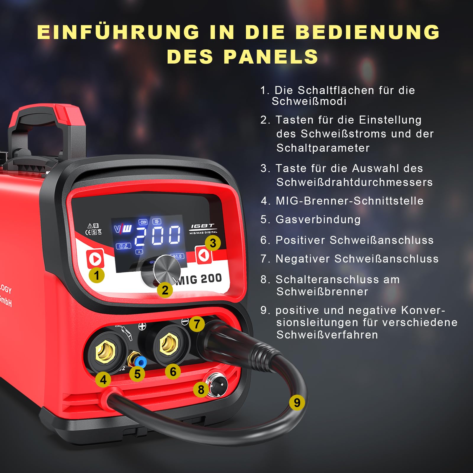VECTOR WELDING MIG Schweißgerät 200 A Set, Fülldraht Schweissgerät, Elektrodenschweißgerät mit Digitales Display Leistungsstark für vielseitiges MIG, MAG und MMA Schweißen