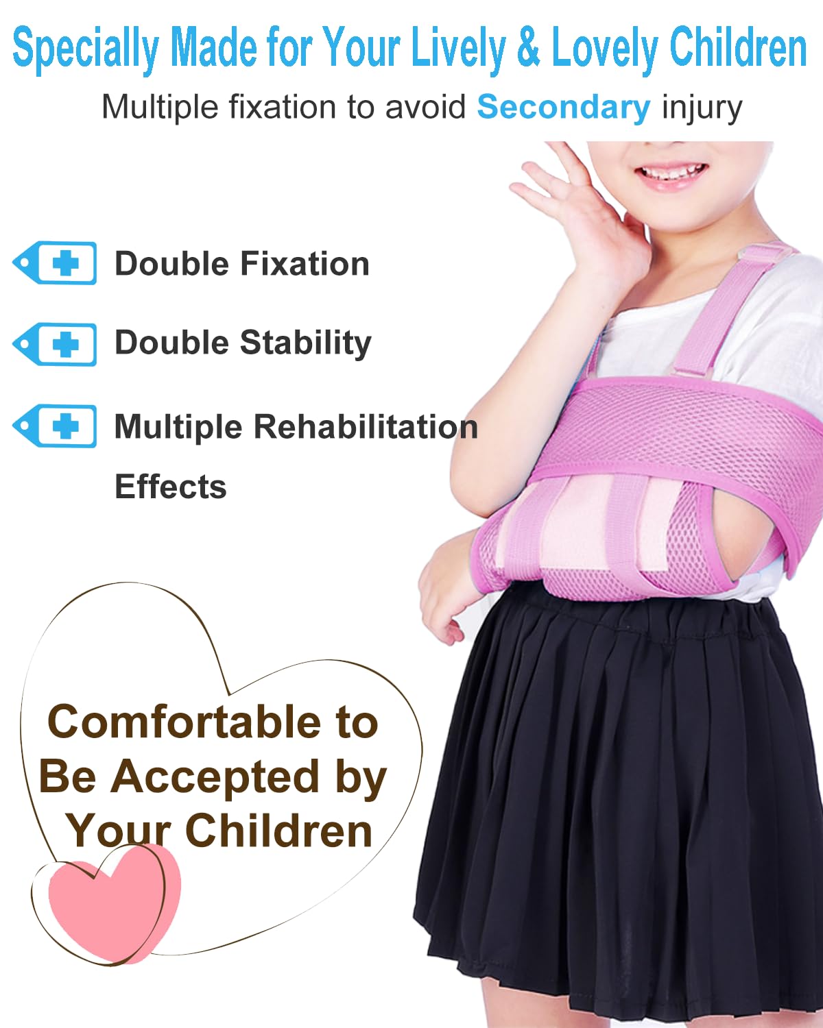 Medical Kids - Eslinga de brazo para niños, transpirable, suave y cómoda, ajustable, puño rotador pediátrico para niños pequeños, soporte de codo para lesiones de brazo y hombro rotas