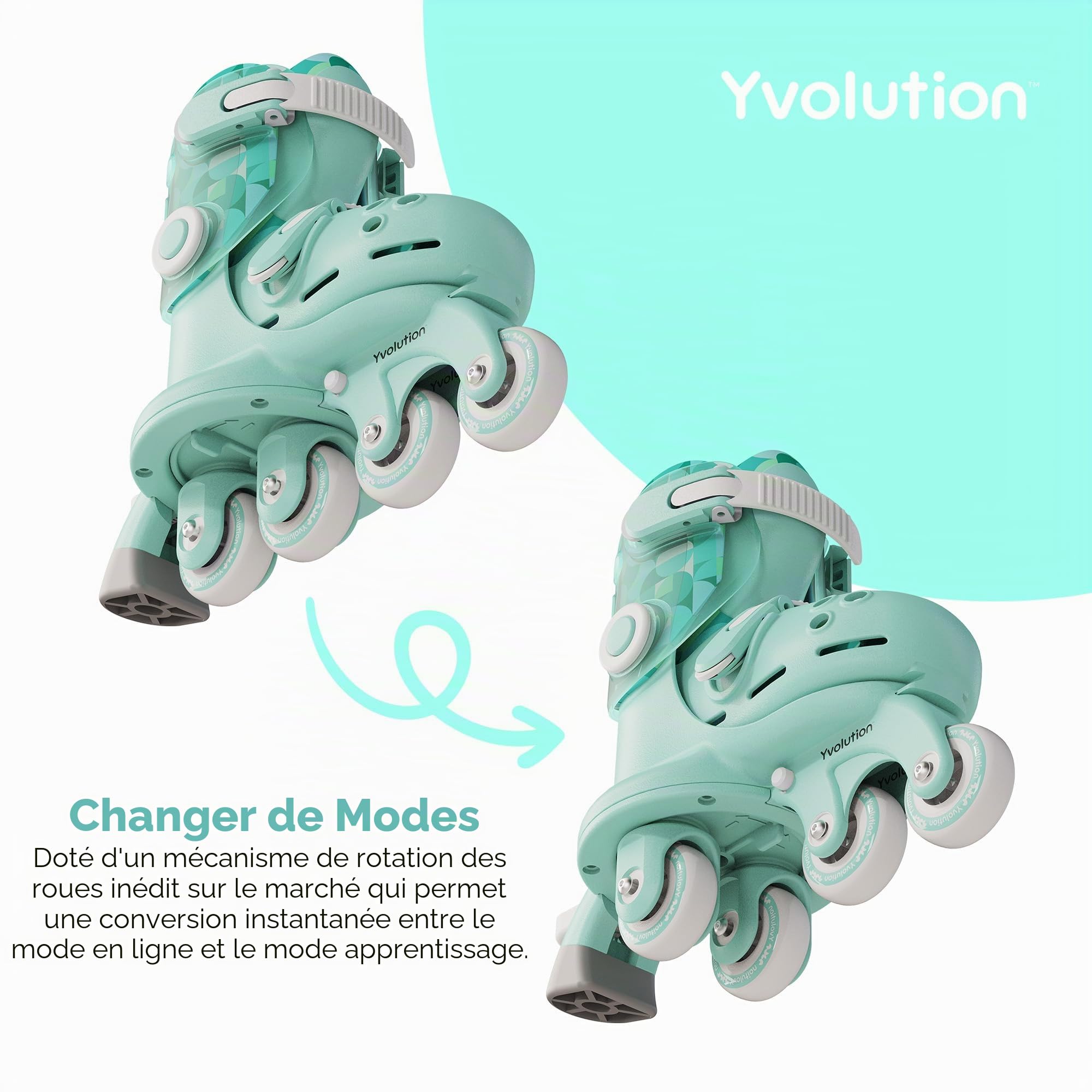 Yvolution Twista Patins à roulettes réglables 2 en 1 pour débutants, convertisseurs de roues d'apprentissage en patins à roues alignées, aucun outil nécessaire pour fille garçon de 2 ans et plus, taille 39-44