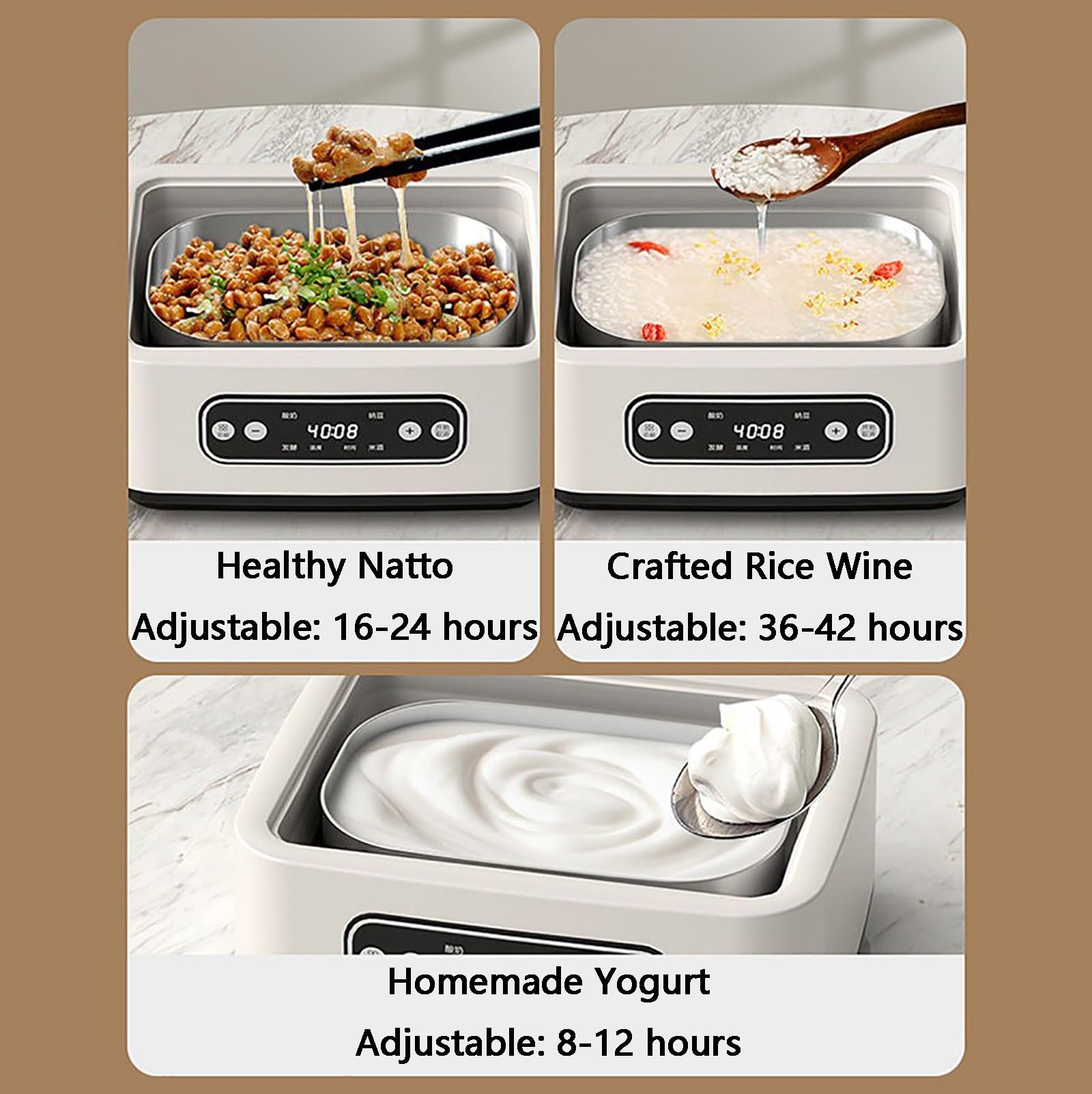 máquina para Hacer Yogur, Capacidad de 1600 ml, Tiempo Ajustable, fácil Limpiar