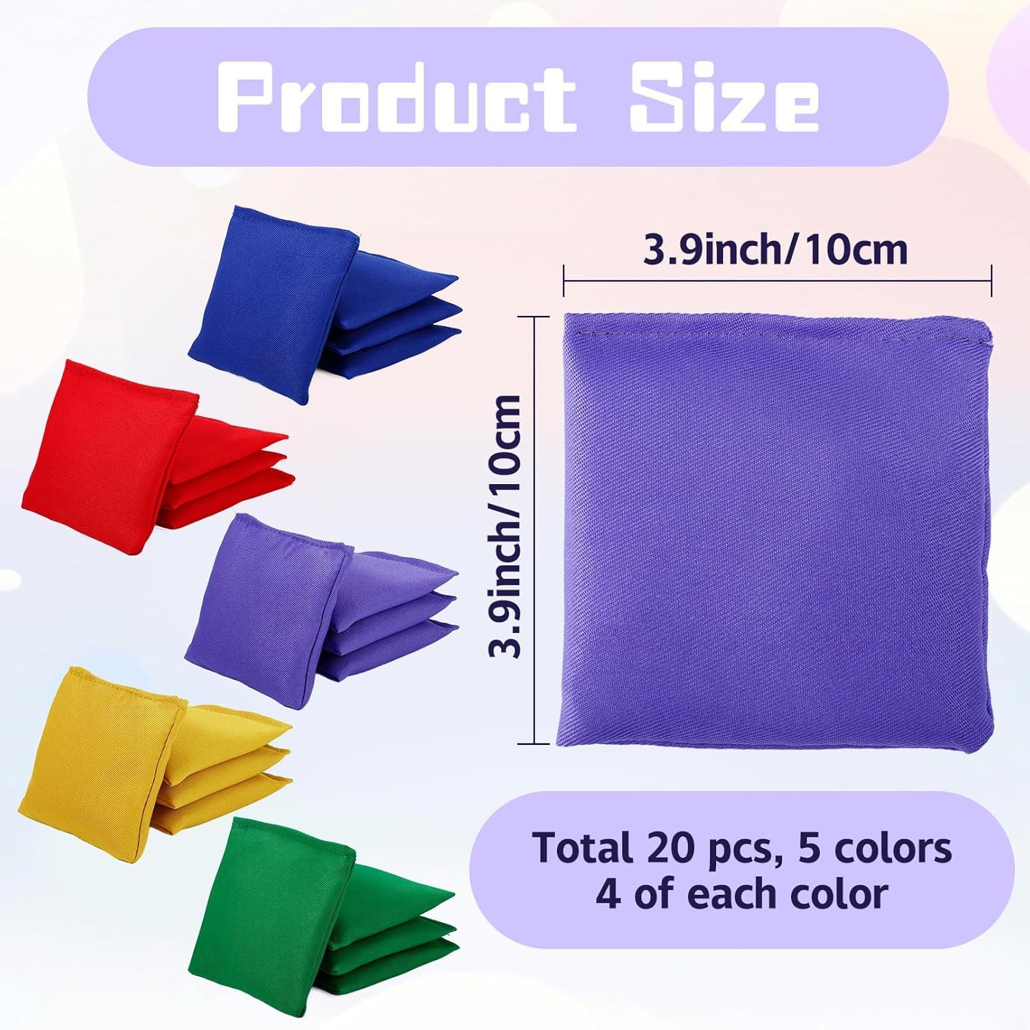 20 Stück Cornhole Säckchen, 10x10cm Nylon Sitzsäcke Werfen, Wurfsäckchen, Bean Bags Wurfspiel für Cornhole Spiel, Toss Bunte Bohnensäckchen Set für Outdoor Spiele (5 Farben)