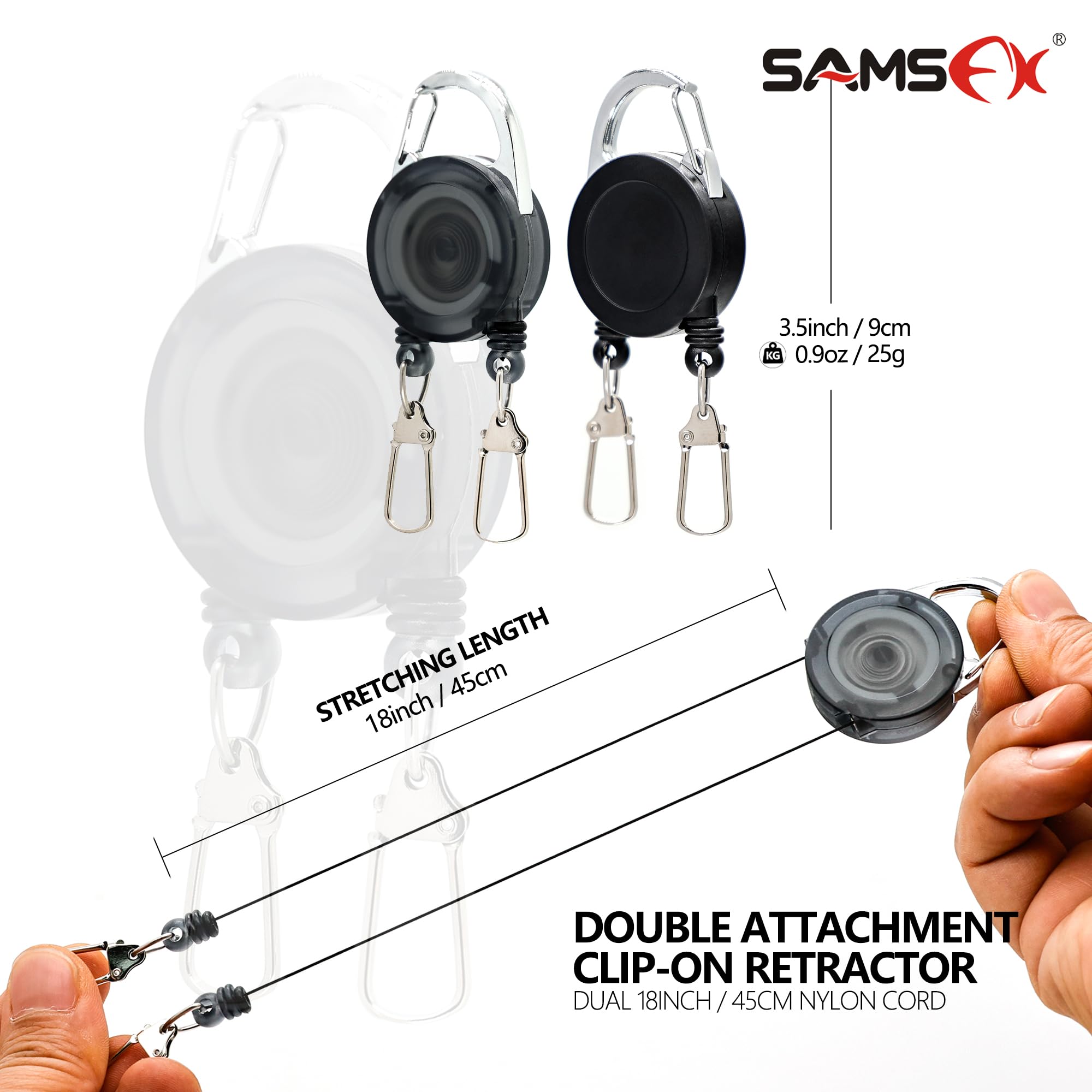 SAMSFX Fishing Double Tool Retractor, Double Plastic Zinger, Dual Zinger Retractor, 2PCS in Pack, Solid Black (Solid Black)