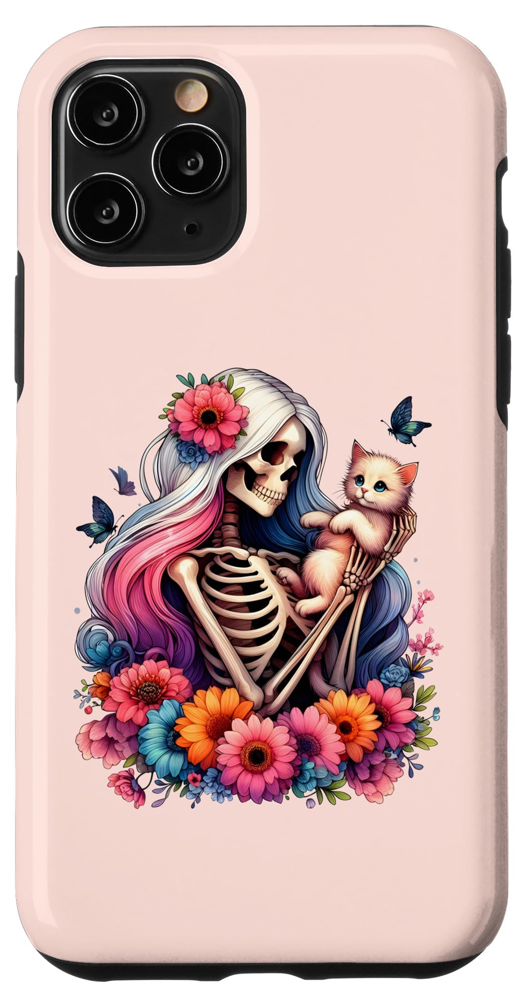 iPhone 11 Pro Female Skeleton And Cute Kitten Cat Lovers Halloween Vintage Case