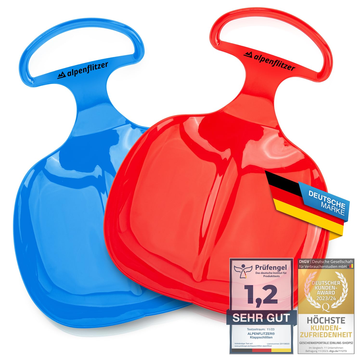 set of 2 bob sledges; sledge with handle; children's bob sledge snow sledge bob snow scooter for tobogganing & sledging set of 2 blue & red