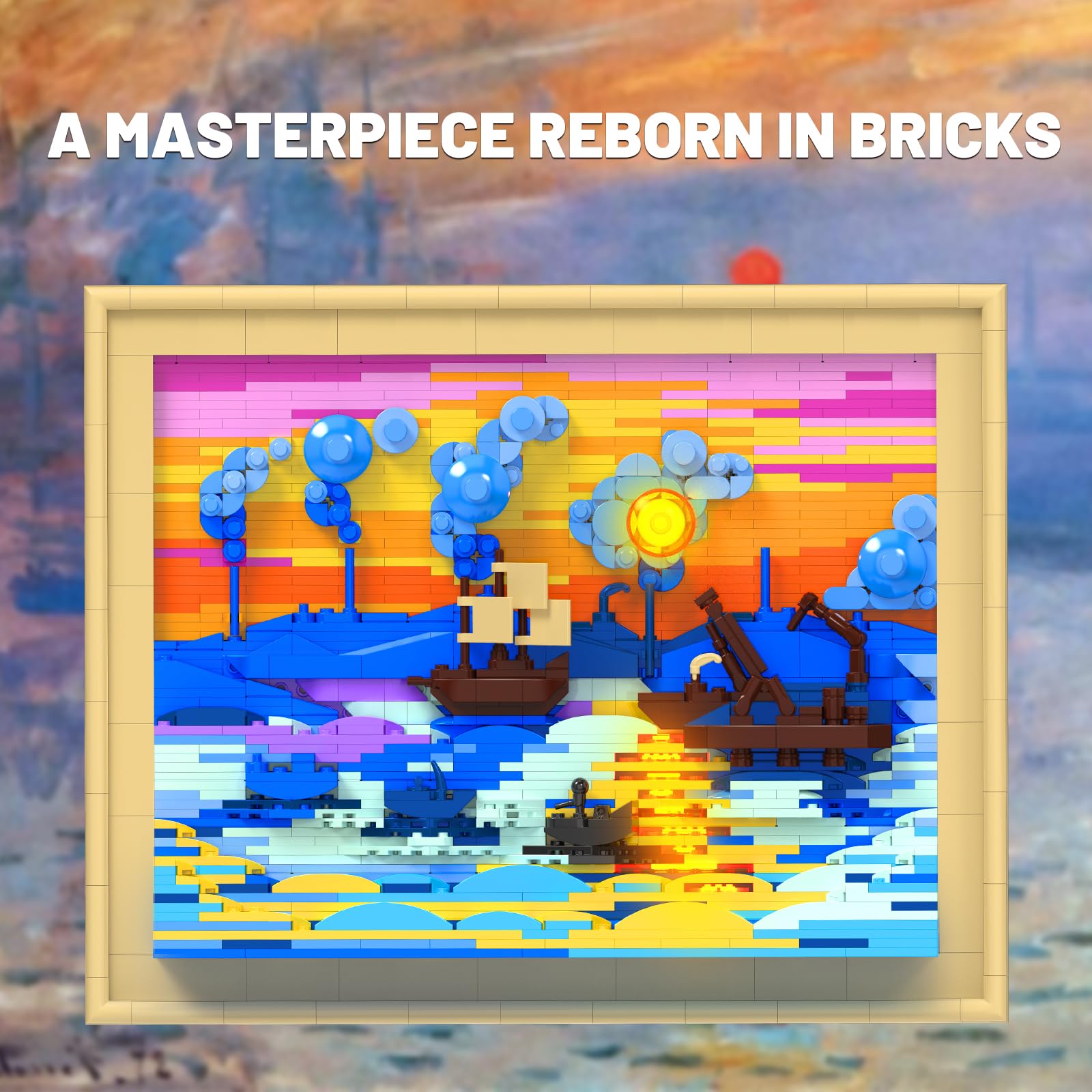 JMBricklayer Impression Sunrise - Juego de construcción para adultos, bloques de arte iluminados enmarcados en 3D, kit de modelo de decoración de pared LED, regalo para el día de la madre