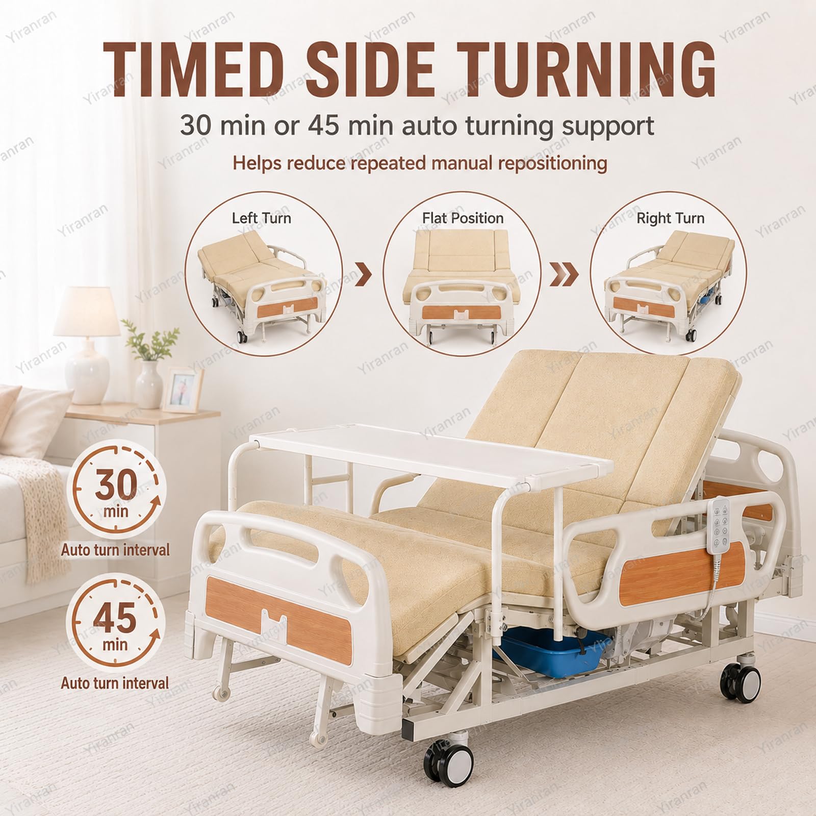 Letto Medico Completamente Elettrico Per Uso Domestico, Letto Ospedaliero Elettrico Con Sollevamento, Telecomando, Funzione Di Rotazione Laterale Temporizzata, Sedia Comoda, Sponde Laterali,