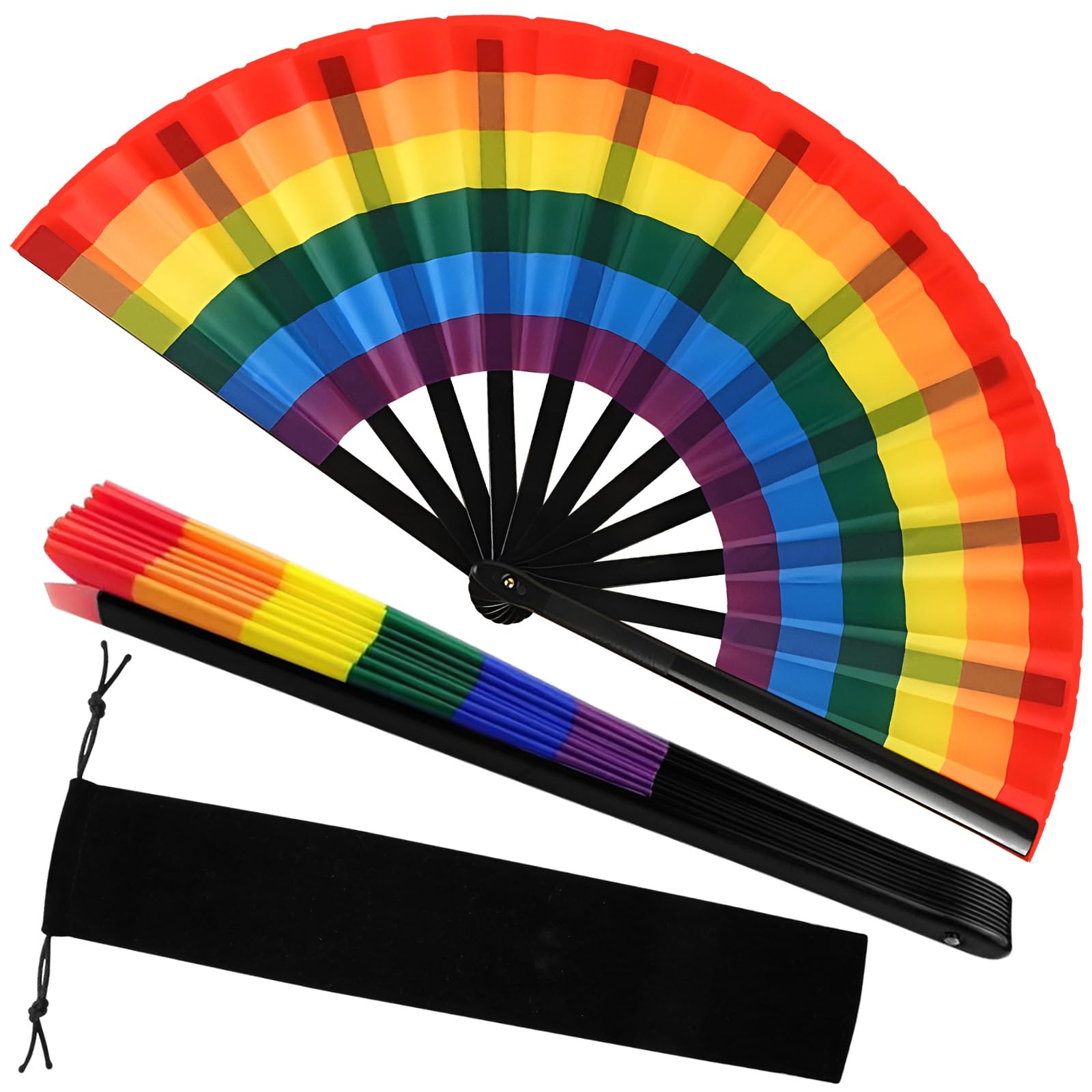 Ventaglio Pieghevole Arcobaleno Gay Pride – 33x65 Cm, In Bambù E Nylon, Per Feste LGBT E Rave