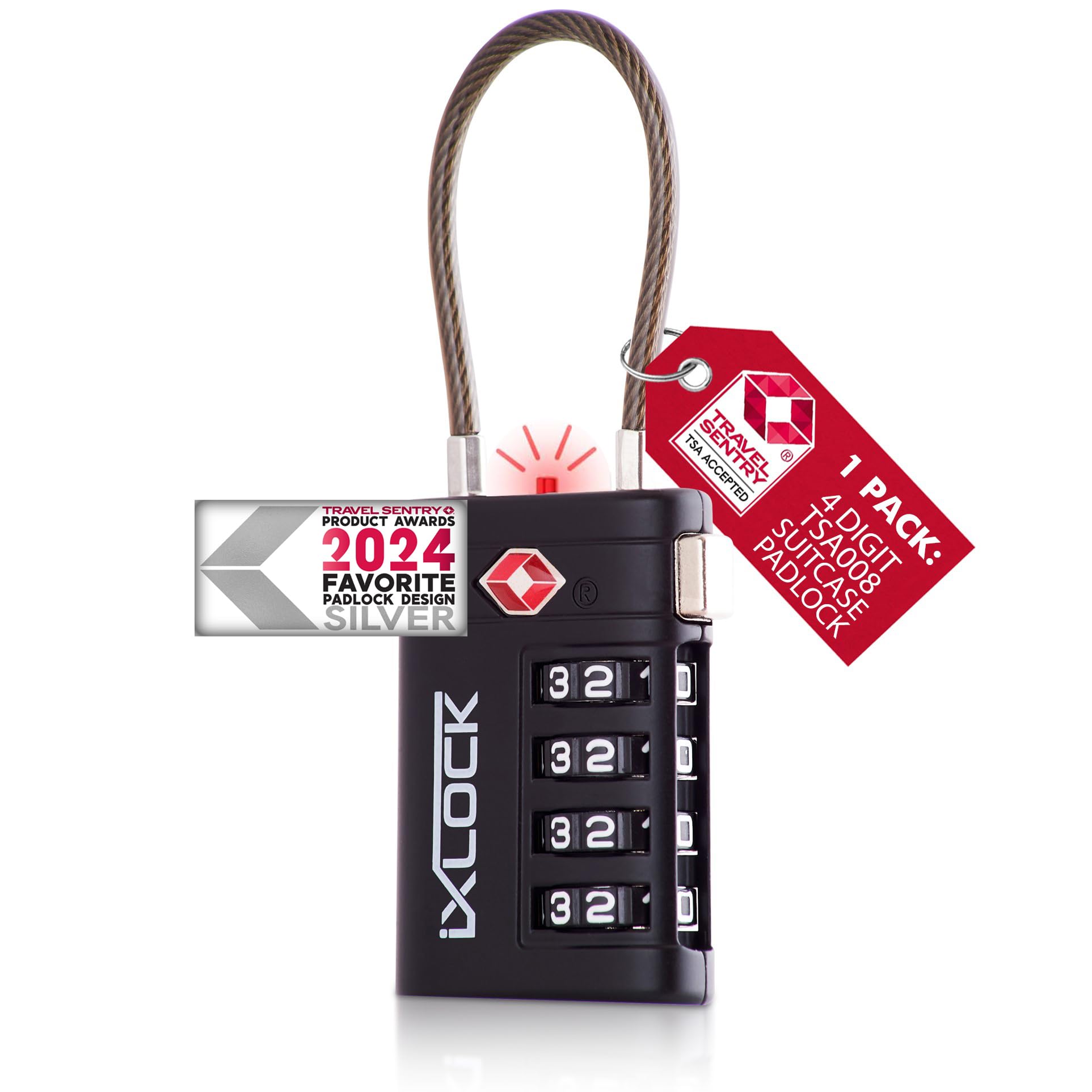 iXLOCK Candado Maleta Viaje TSA Cable, Combinación 4 Dígitos, 1 Pz, Negro