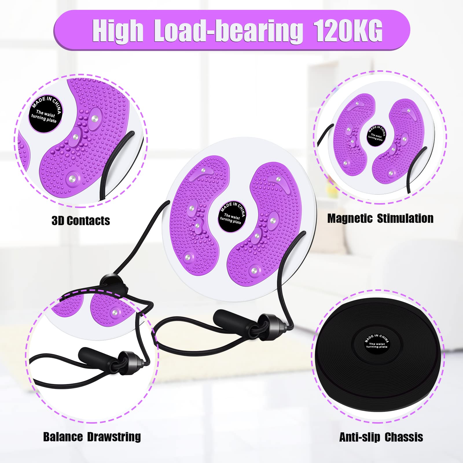 Herefun Twist Waist Disc con Fune di Trazione, Twist Waist Disc Board con Coulisse, Disco per Torsione Vita, Piastra per Torsione della Vita per Fitness e Movimento dell'anca e della Vita
