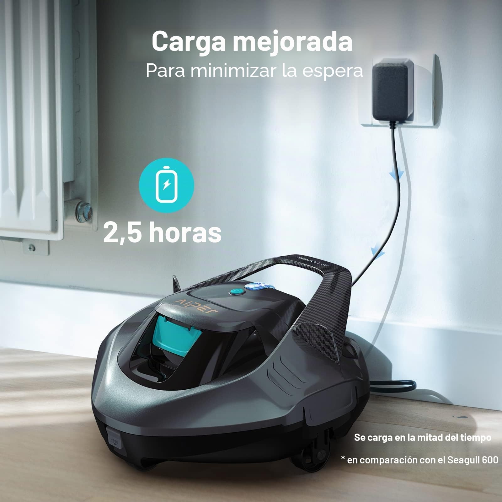 AIPER Robot Piscina, Limpiafondos Piscina para 90 Minutos de Funcionamiento, Aspirador de Piscina con Dos Motores de Accionamiento, Ideal para Piscinas de hasta 80 m²