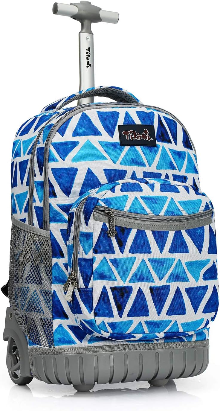 Rolling Backpack 19 inch Wheeled LAPTOP Boys Girls Travel School Student Trip, triangles