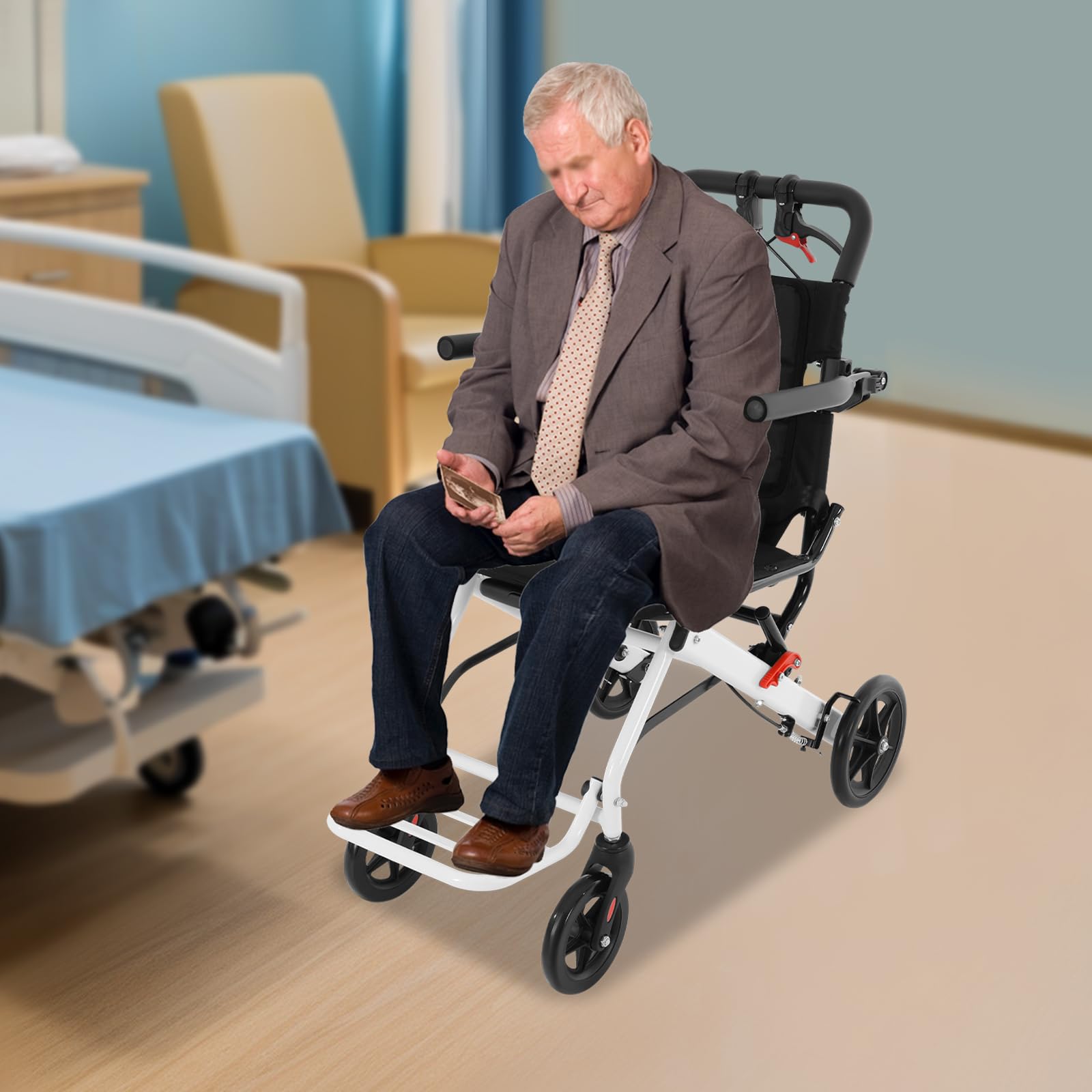 Silla de ruedas plegable para viajes, con capacidad de carga de 100 kg, aluminio y neumáticos de goma, plegable, compacta, con freno de seguridad, tamaño del asiento: 40 x 40 cm