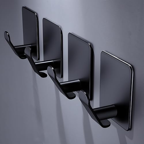 Miniatura 2 de DELITON Paquete de 4 ganchos adhesivos  Gancho de toalla para colgar toallas, ropa y bolsas, acero inoxidable negro mate, para pegar en la pared