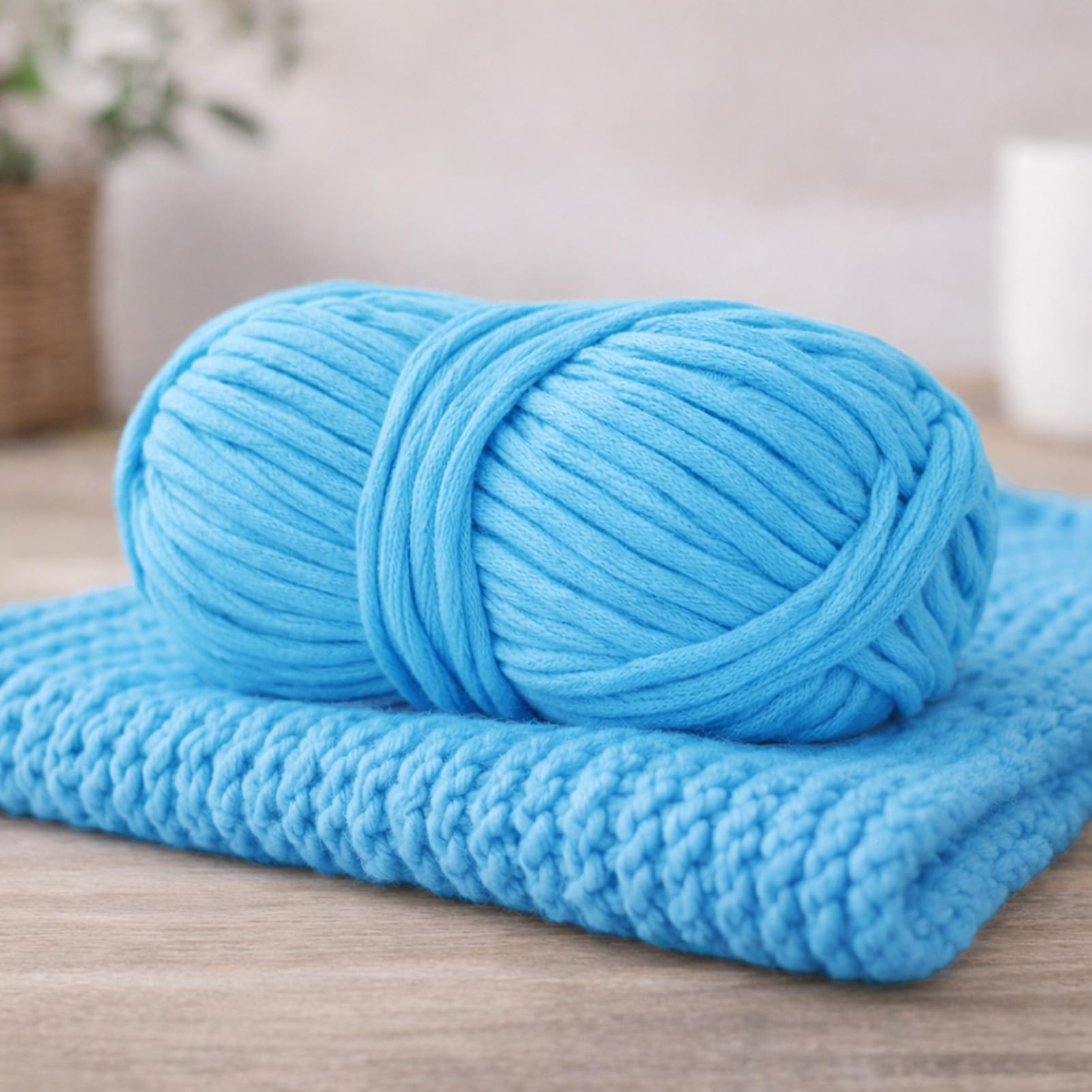 Soft Cotton Blend Yarn – 68% Cotton 32% Nylon Blend, 1.8oz/50g, 87.5yd/80m, for 4.5mm Needles & 4.0mm Crochet Hooks for Scarf Hand Knitting & Crochet Weaving DIY Craft, Blue
