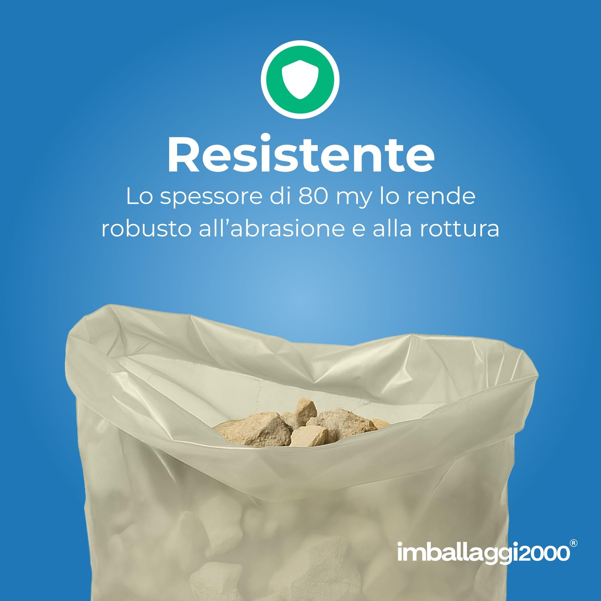 IMBALLAGGI 2000 - Sacchi Trasparenti Calcinacci 90x120 cm -125 pz, Extra Spessi 80 MY, Peso sfuso 20 kg – Sacchi Robusti per Macerie, Edilizia e Ristrutturazioni