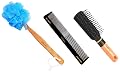 Vega Mini Flat Brush with Wooden Colored Handle and Black Colored Brush Head & Vega Wooden Handle Bath Brush (Color May