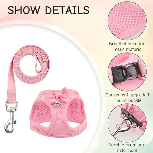 Miniatura 3 de Arnés de algodón para gato y correa para caminar, color rosa, a prueba de escapes, chaleco suave, ajustable, chaqueta transpirable para perros