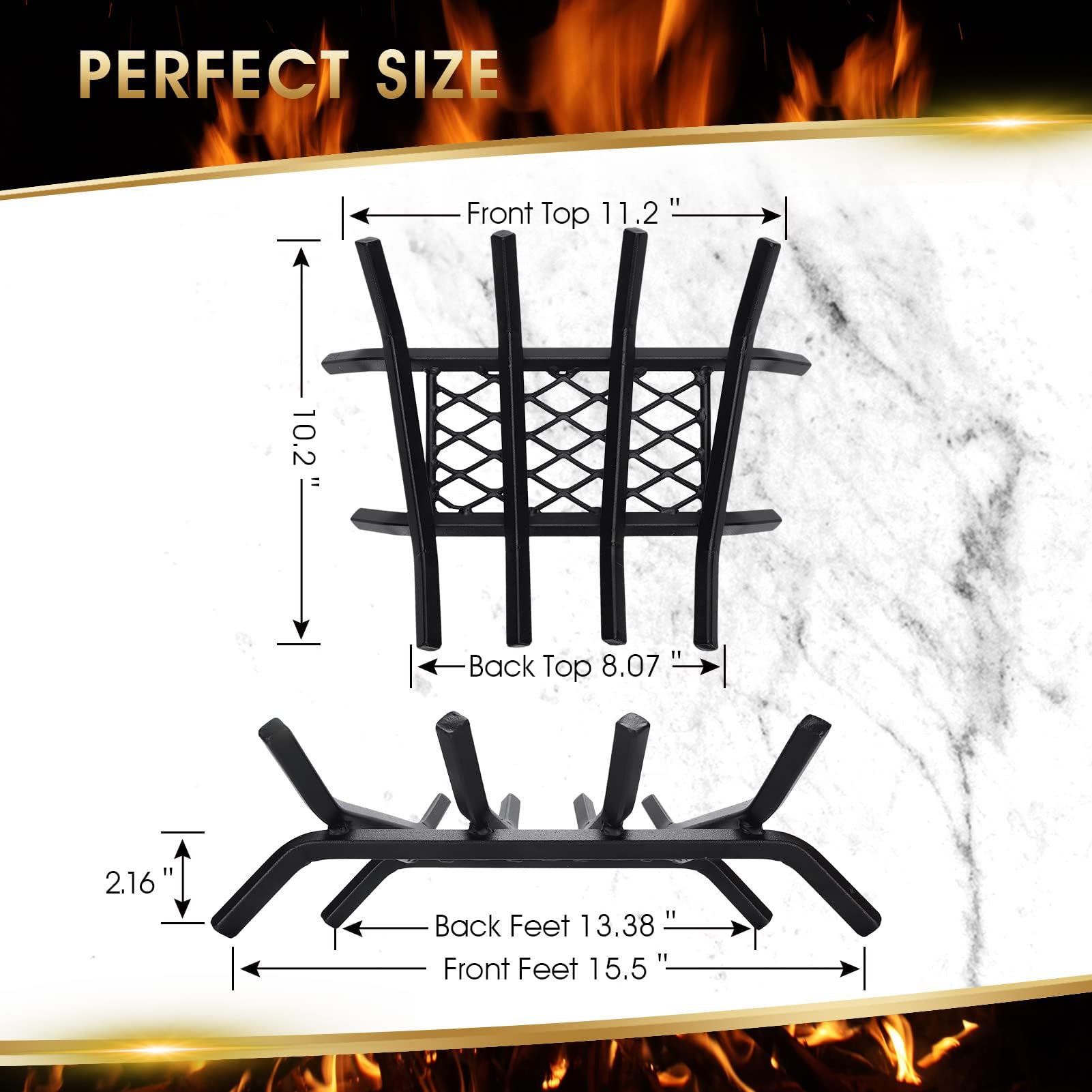 Griglia per camino con Ember Retainer, griglia per camino, griglia in ghisa, 40,6 cm, resistente in ghisa, per interni, stufa a camino, supporto per stufa in legno, 1,27 cm, braciere, campeggio - 3