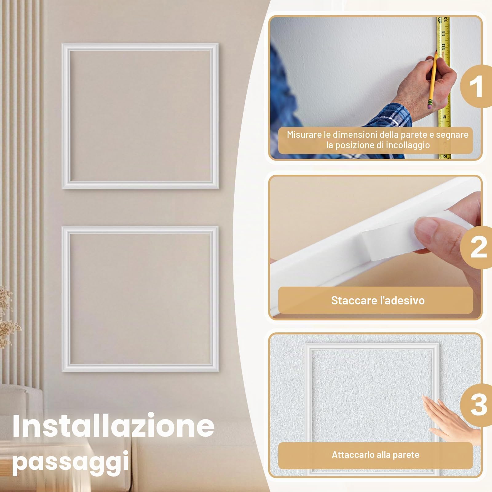 Modanatura da parete, Modanatura per Binari per Sedie per Pannelli per Decorare Cornici di Porte e Pareti