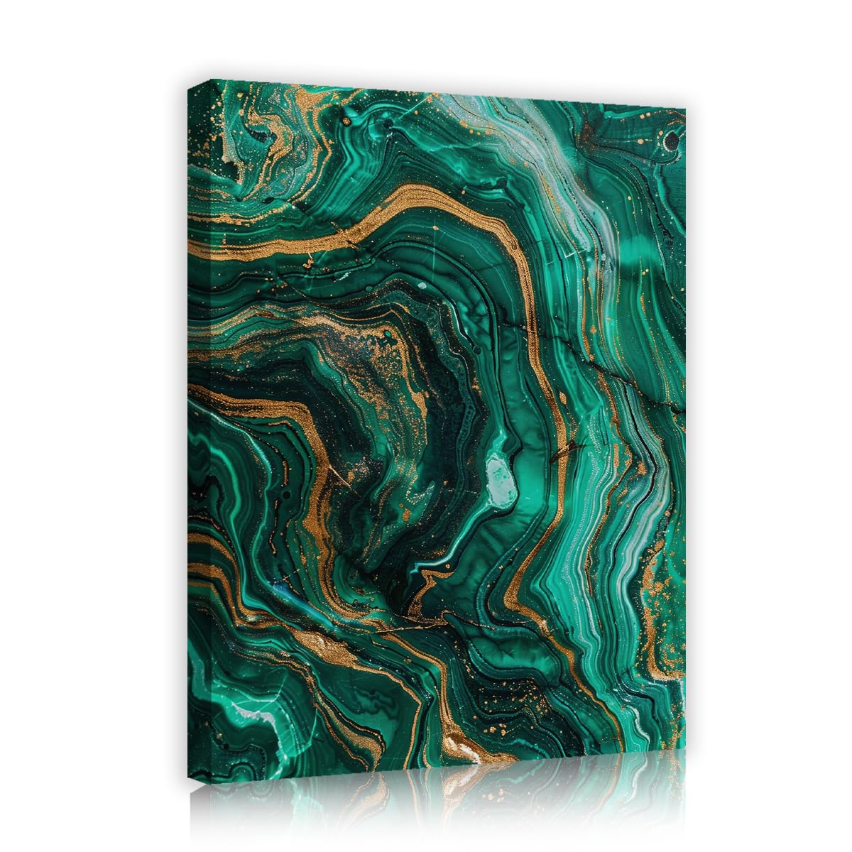 TOANGWALL Modern Luxury Abstract Canvas Wall Art for Studio Emerald Green Malachite Gold Crack Mural Framed Pictures for Bedroom Entryway Decor 85x100cm