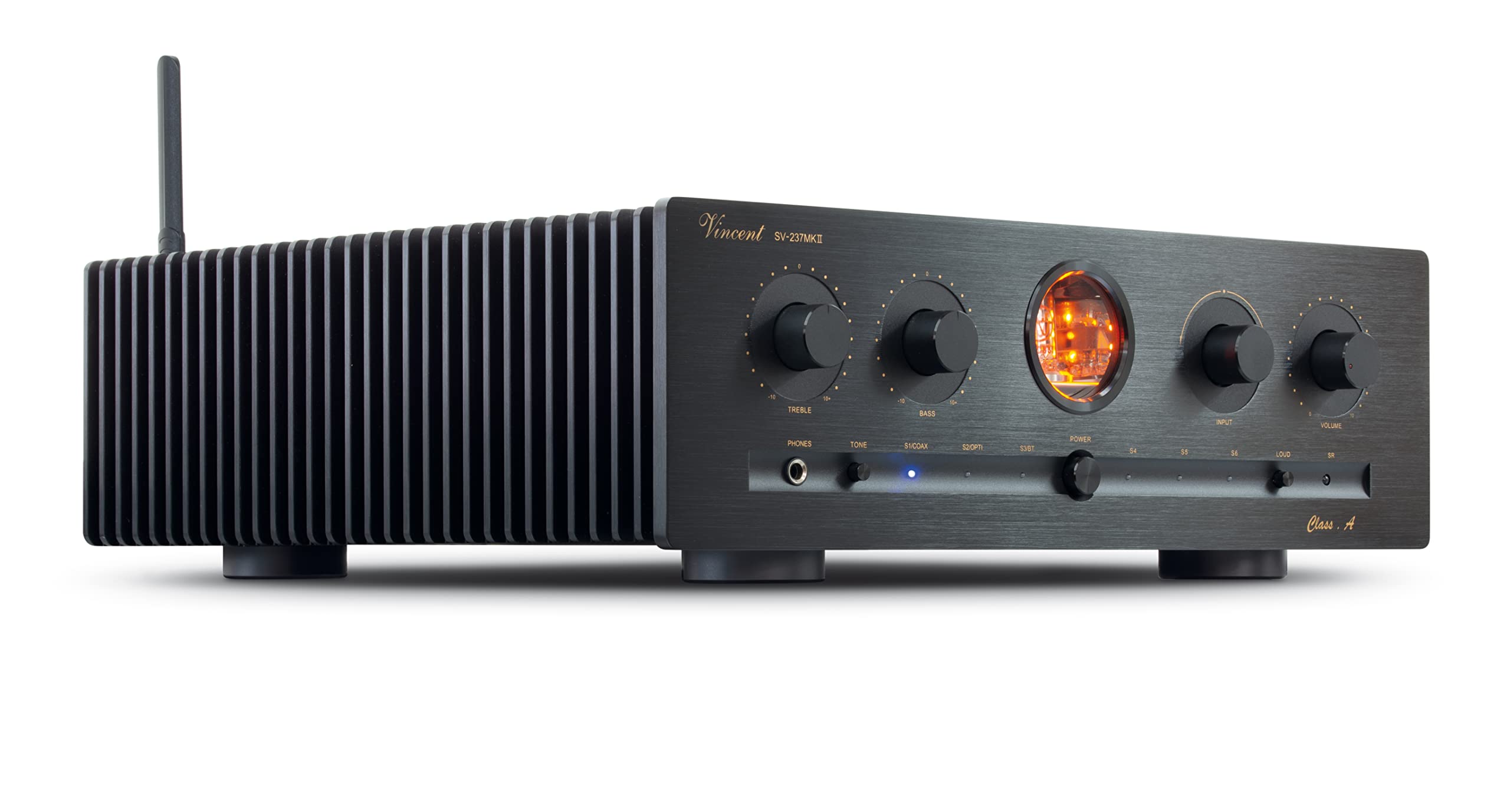 Vincent SV-237 MKII High-End HiFi Hybridverstärker, Warmer dynamischer Röhren-Sound, mit Bluetooth-Streaming und LED-Beleuchtung, 4 schraubbare Lautsprecher-Anschlüsse, schwarz